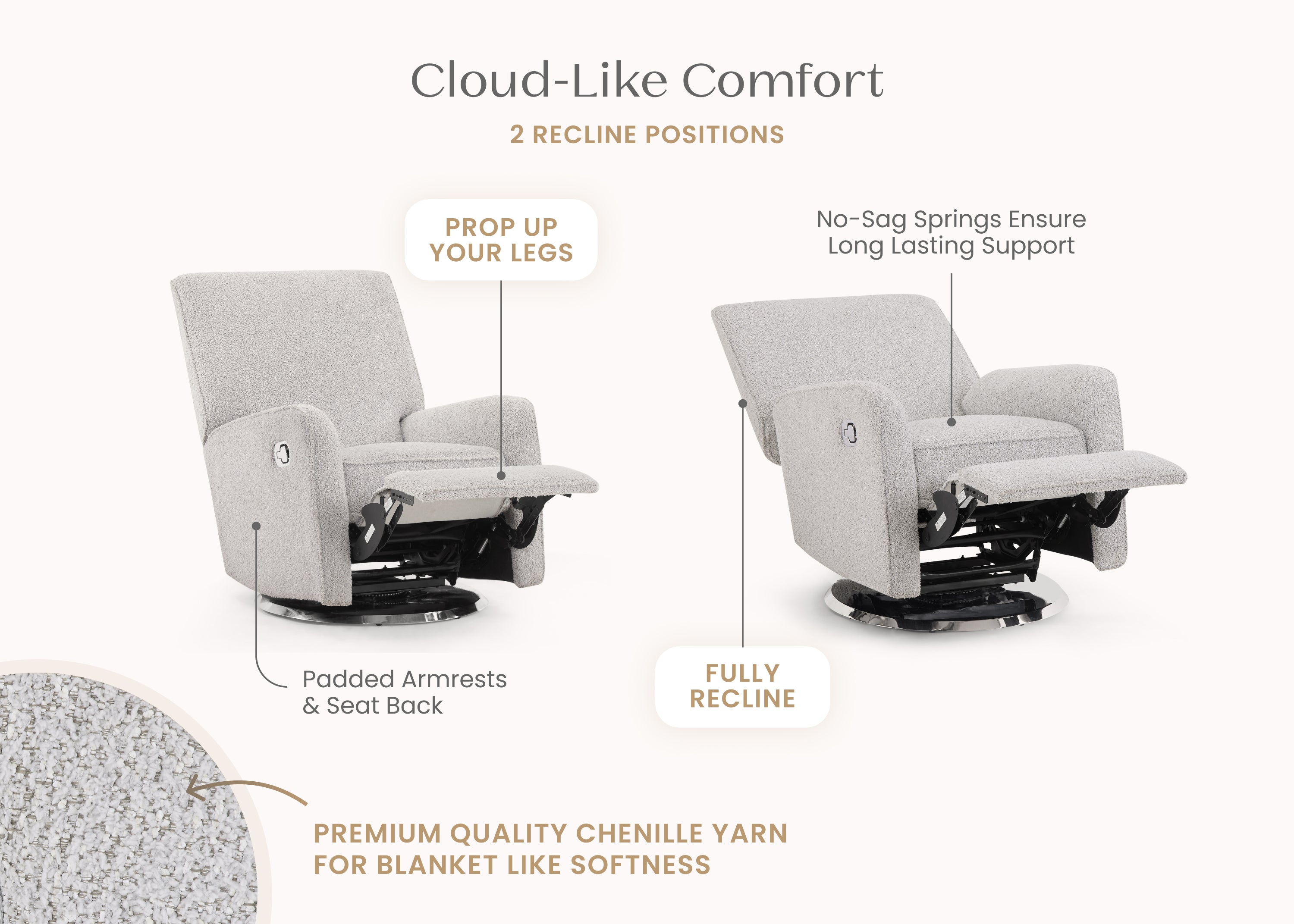 Nest Nursery Swivel Recliner Chair - 360° Rotating Glider Rocker with Lumbar Support for Nursing, Feeding & Relaxing - Perfect for Baby Nursery, Breastfeeding & Nursery Decor