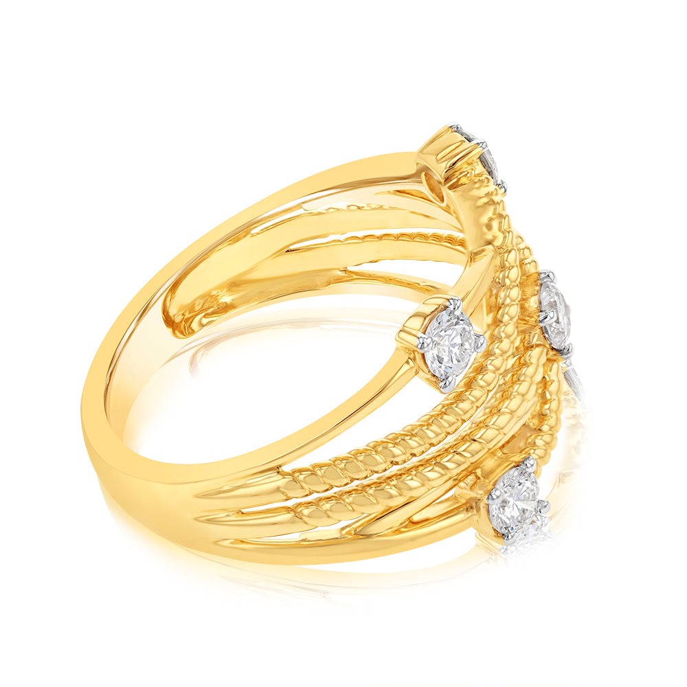 9ct Yellow Gold 1/2 Carat Lab Grown Diamond Rope Effect Dress Ring for Women - Elegant Jewelry Gift for Anniversary, Wedding & Special Occasions