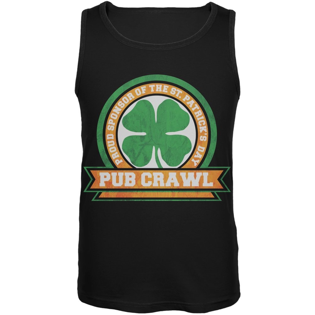 Old Glory St. Patrick's Day Pub Crawl Black Adult Tank Top - Large | Irish Party Outfit for Men | Perfect for Bar Hopping & St. Paddy's Celebrations