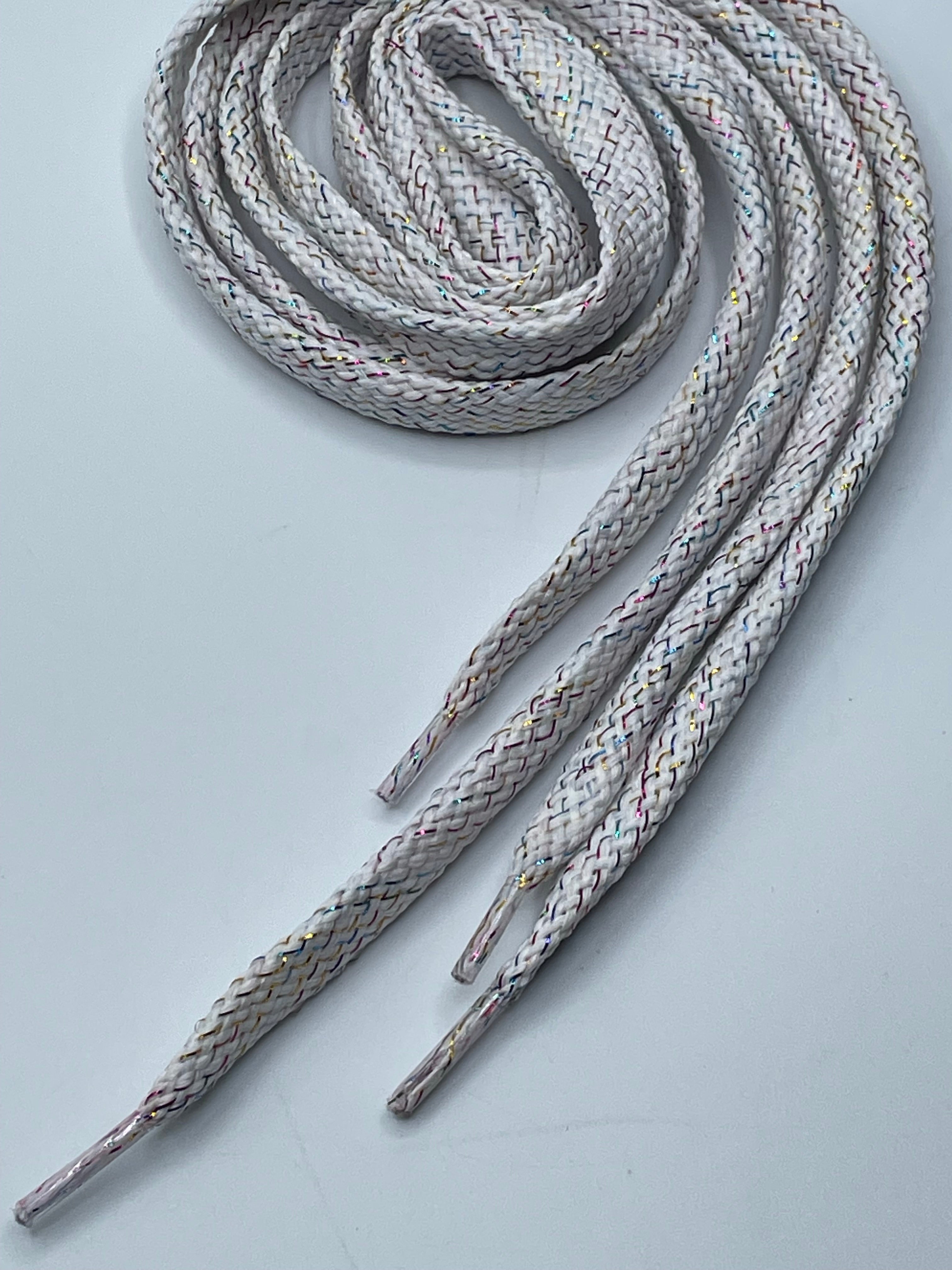 Flat Sparkle Shoelaces for Sneakers - White Glitter Laces for Women & Men - Perfect for Running Shoes, Casual Sneakers & Fashion Accessories