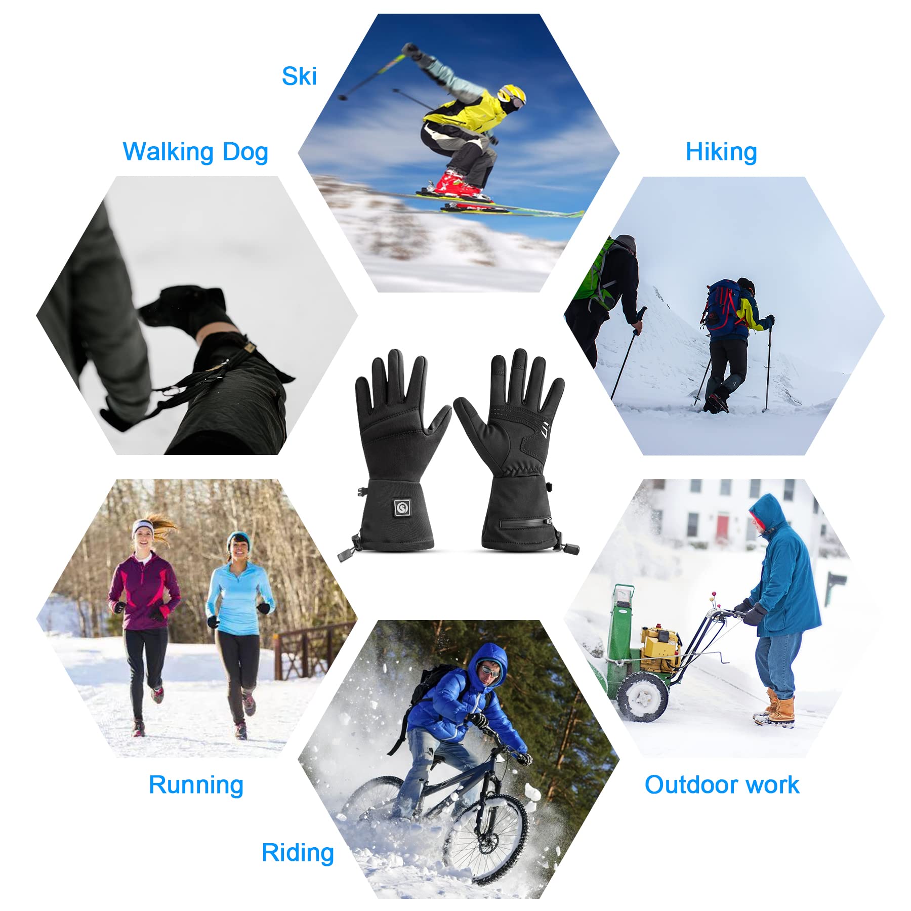 DAY WOLF Heated Glove Liners - Rechargeable Electric Hand Warmers for Men & Women - Winter Sports Gear for Snow Biking, Skiing, Cycling, Hunting & Snowboarding - Stay Warm in Cold Weather Outdoor Activities