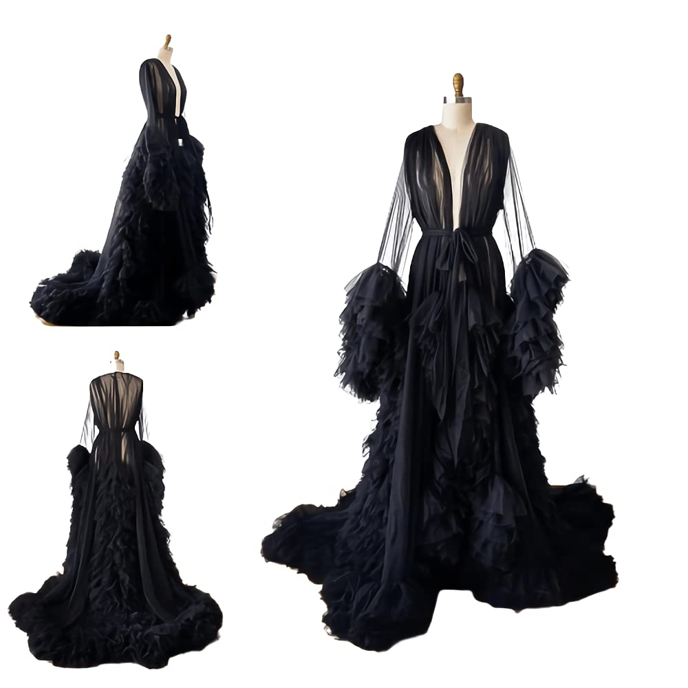 Sexy Sheer Tulle Robe for Women - Long Lingerie Nightgown, Bridal Wedding Sleepwear, Maternity Photoshoot Bathrobe - Perfect for Boudoir, Honeymoon & Special Occasions