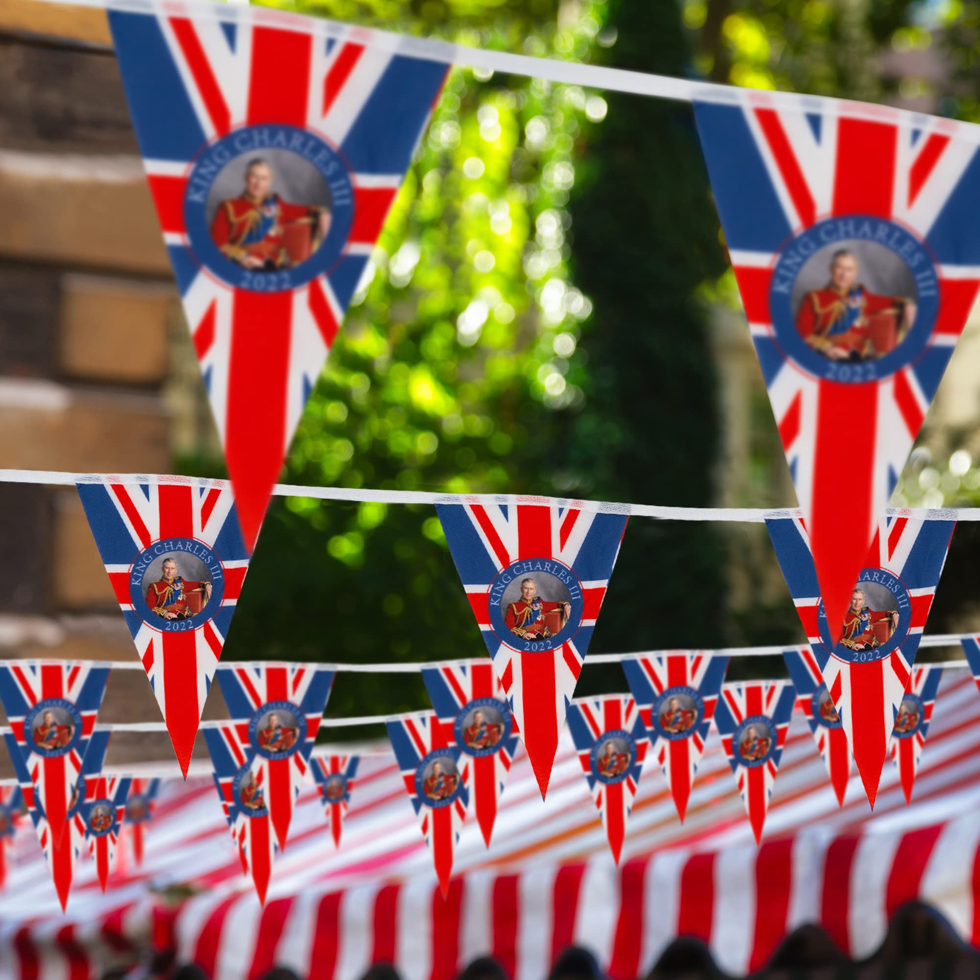 SA Products King Charles Coronation Decorations - 21x14CM Union Jack Flags (15M Long) - Royal Kings Coronation Party Supplies | Perfect for Home Decor, Street Parties & British Themed Events