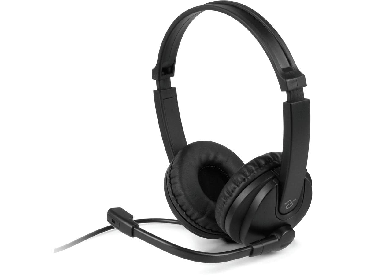 Aluratek Wired 3.5mm Stereo Headset with Noise Cancelling Microphone & In-Line Controls - Perfect for Online Classes, Zoom Meetings, Microsoft Teams, Video Calls, Gaming & Music (AWH352FB, Black) - Ideal for Remote Work, Virtual Learning & Professional Webinars