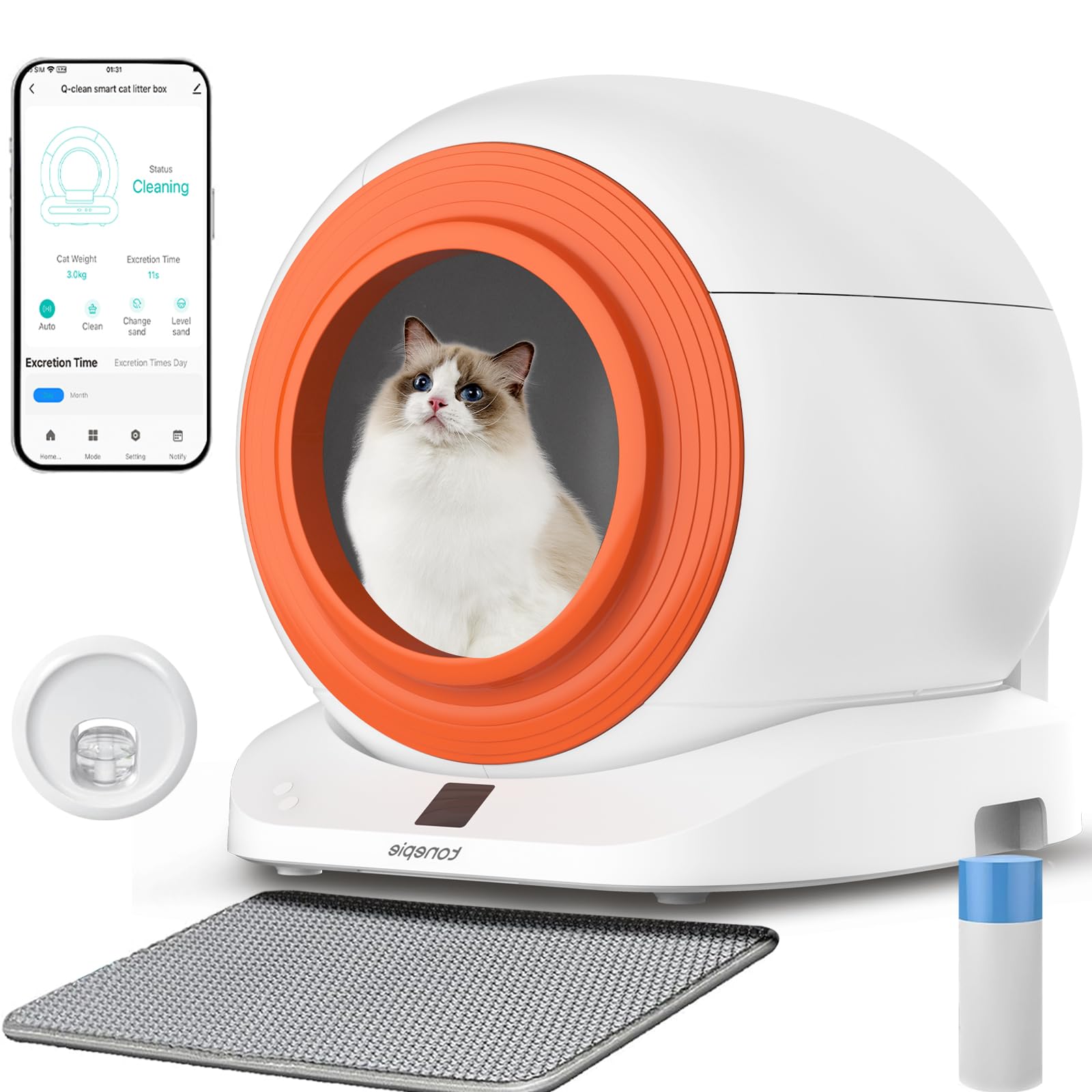 Self-Cleaning Cat Litter Box - Automatic Anti-Pinch Large Litter Box for Multiple Cats with WiFi/APP Control & Smart Health Monitor - Easy Clean White Pet Toilet for Home Use