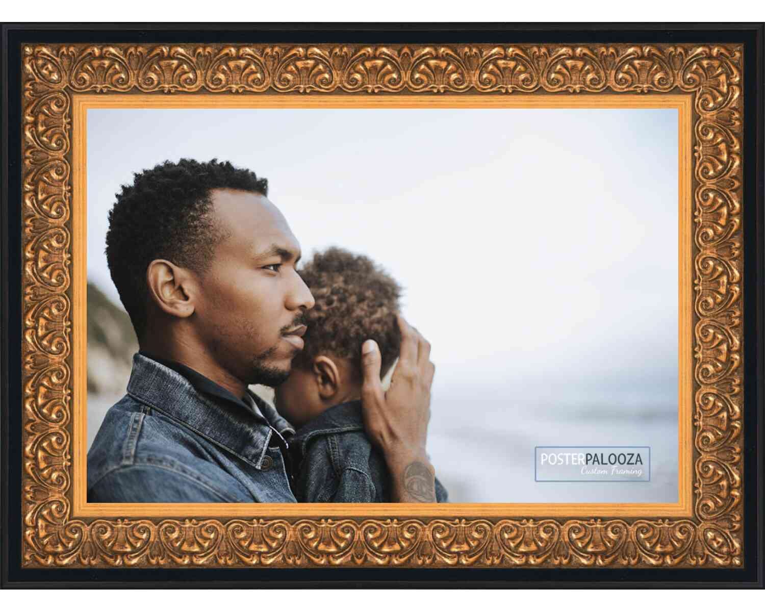 19x24 Ornate Gold Wood Picture Frame with UV Acrylic, Foam Board Backing & Hanging Hardware - Perfect for Posters, Artwork, and Home Decor