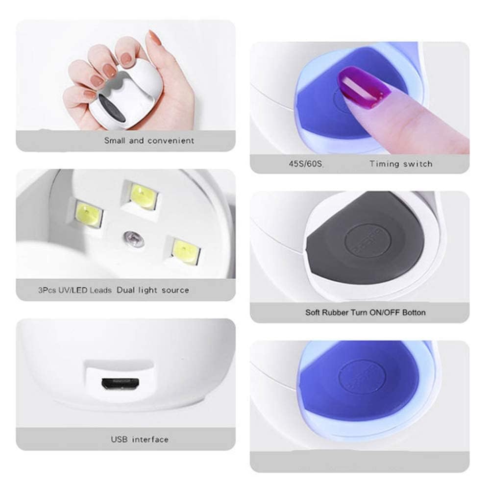 RUBYFACE Mini Nail Dryer - Egg Shaped 6W UV LED Lamp for Gel Polish Curing | Smart Sensor with 45s/60s Timer | USB Powered Portable Nail Art Tool | Perfect for Home Manicures & Salon Nail Extensions