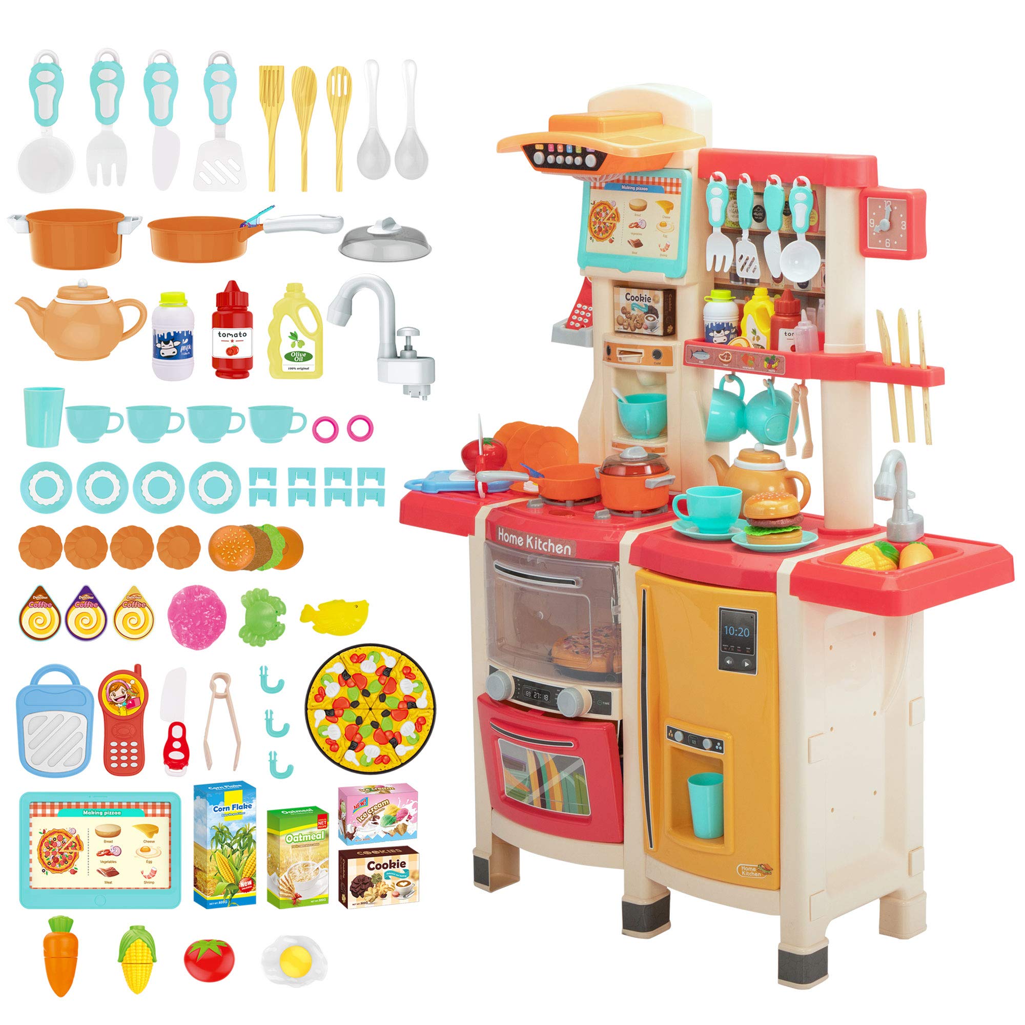 **Best Kids Kitchen Playset for Toddlers 3-5 Years - 65 Pcs Pretend Play Kitchen Toy Set with Spray Stove, Oven, Sink & Dishwasher - Realistic Running Water Feature - Pink Toy Kitchen for Boys & Girls - Perfect for Imaginative Play & Early Learning**