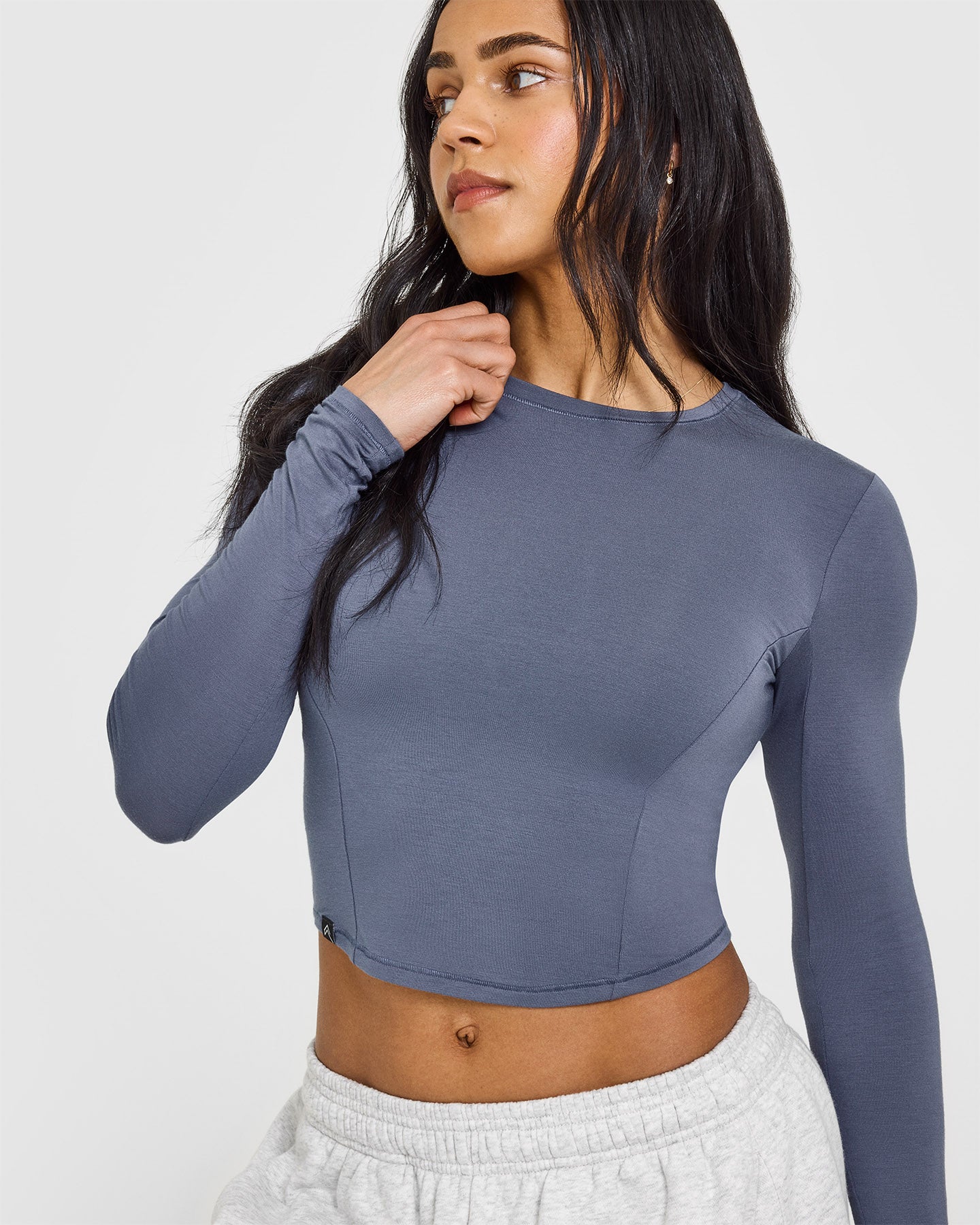 Mellow™ Soft Mid Long Sleeve Women's Tops - Comfortable Stretch Cotton Blend Shirt in Granite Blue | Casual Wear, Layering, Office Outfits & Everyday Fashion
