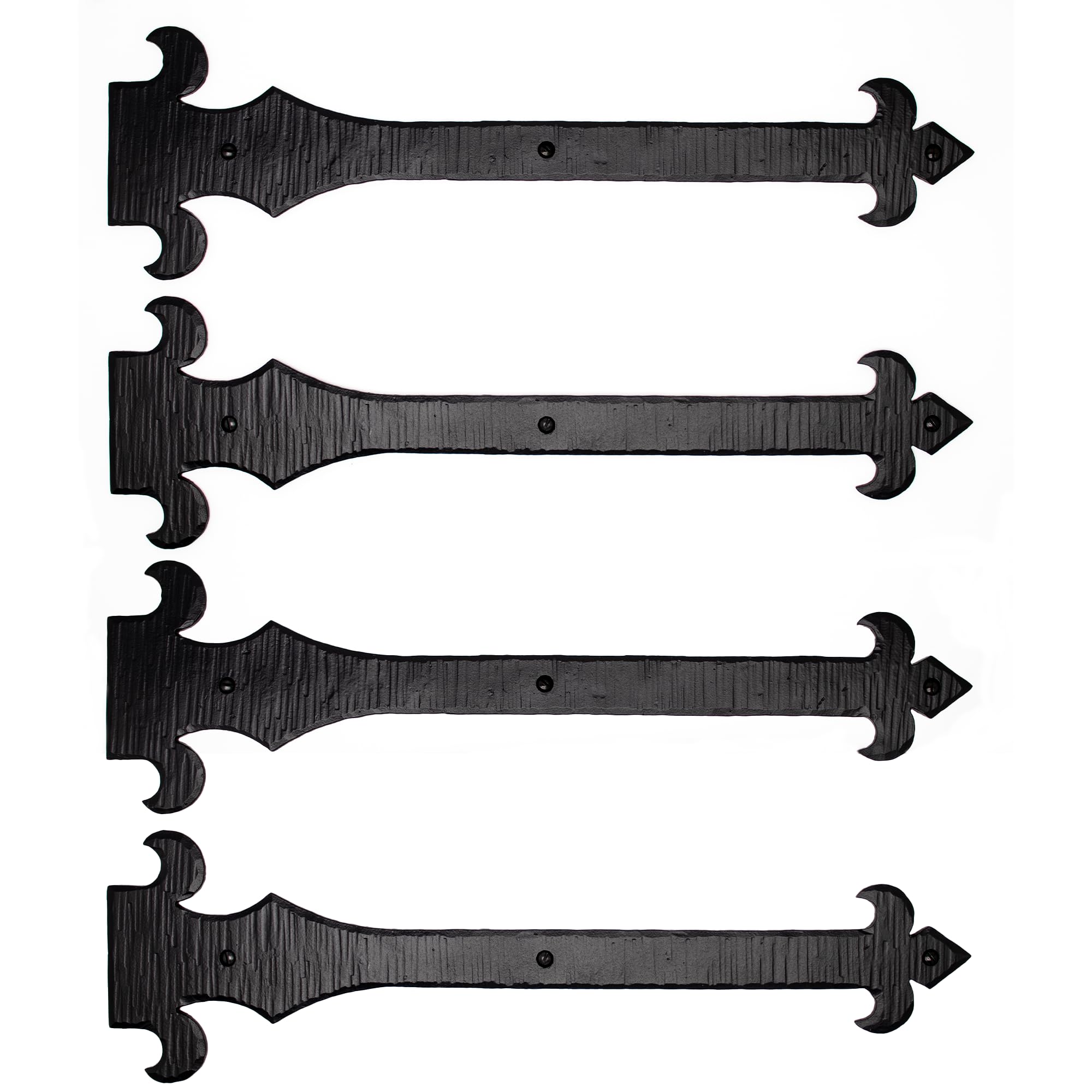 4 Pack 16 Inch Black Faux Strap Hinges - Hand Forged Decorative Door Hinges - Rustic Iron Hinges for Farmhouse, Barn, Castle & Gate Doors - The Nuevo Fleur De Lis Series - Perfect for Vintage Home Decor, DIY Projects & Rustic Interior Design