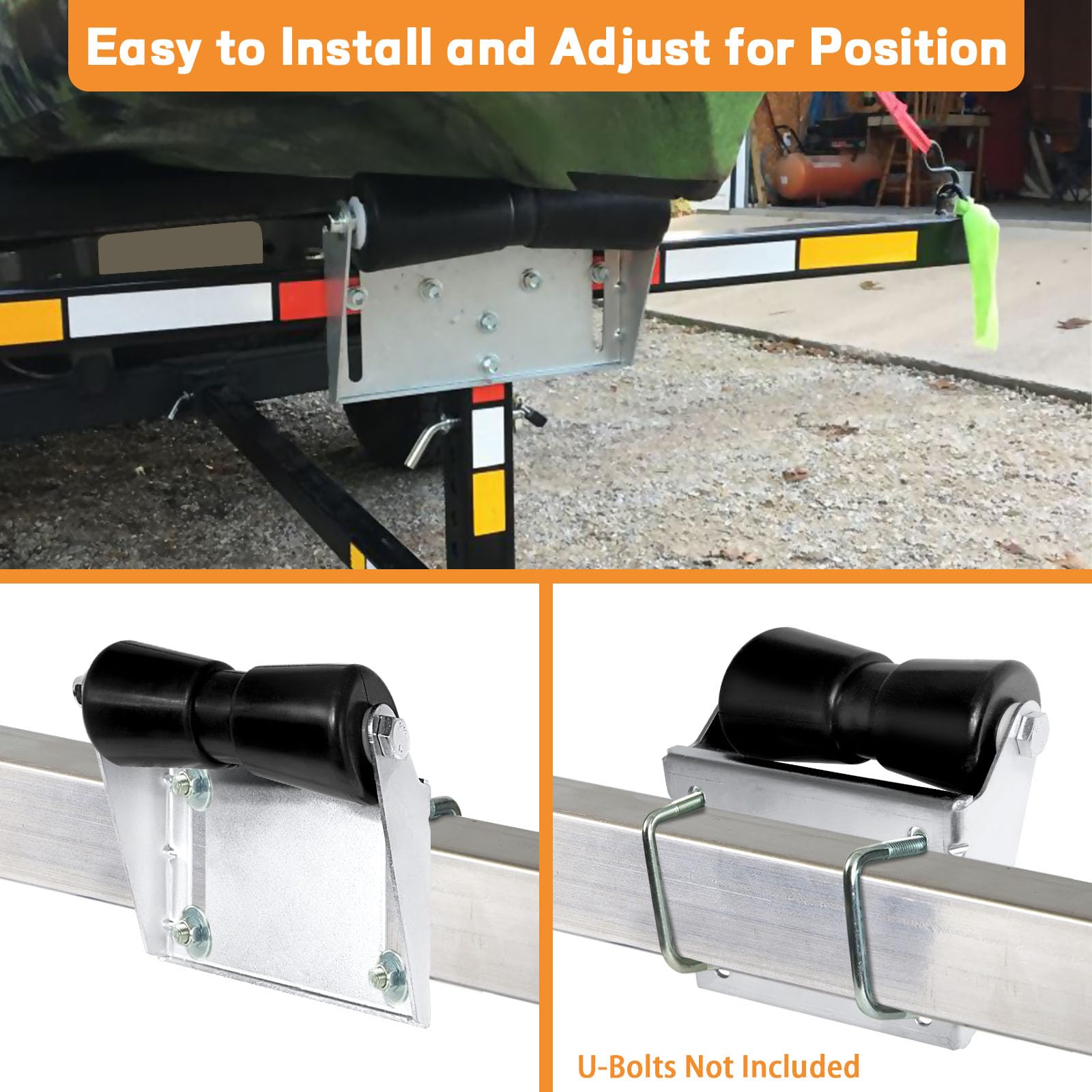 Boat Trailer Rollers with Brackets - Heavy Duty Galvanized Steel Keel Roller Assembly Kit for Boat Trailers | Includes Mounting Bolt & Roller Shaft | Perfect for Marine Transport, Boat Launching & Storage