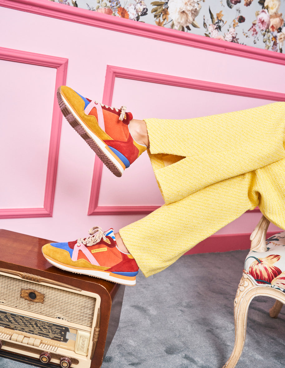 Andrée Suede Baskets - Low Top Sneakers in Ocher, Blue & Rose | Stylish Casual Shoes for Women | Perfect for Everyday Wear & Outfits