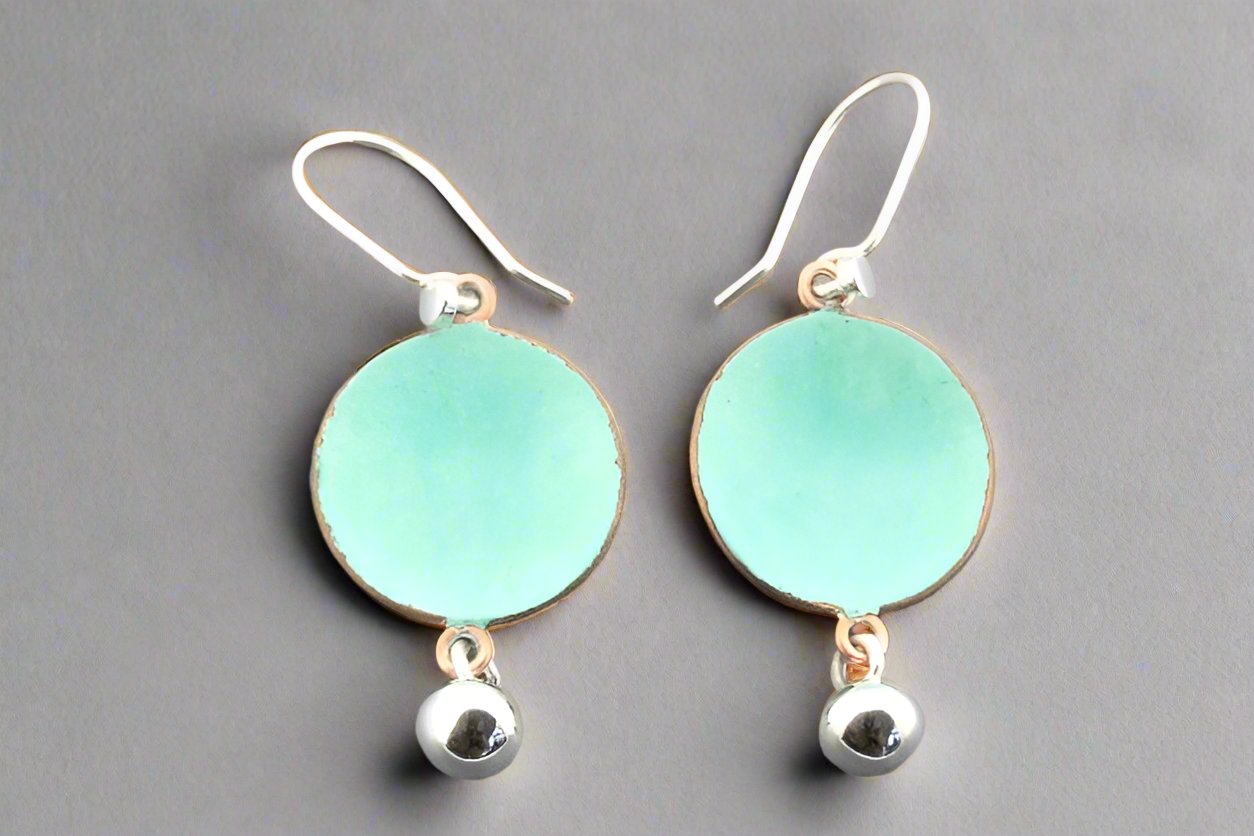 Handmade Copper Patina Disc & Sterling Silver Ball Earrings - Boho Chic Dangle Earrings for Women - Perfect for Parties, Weddings & Everyday Wear