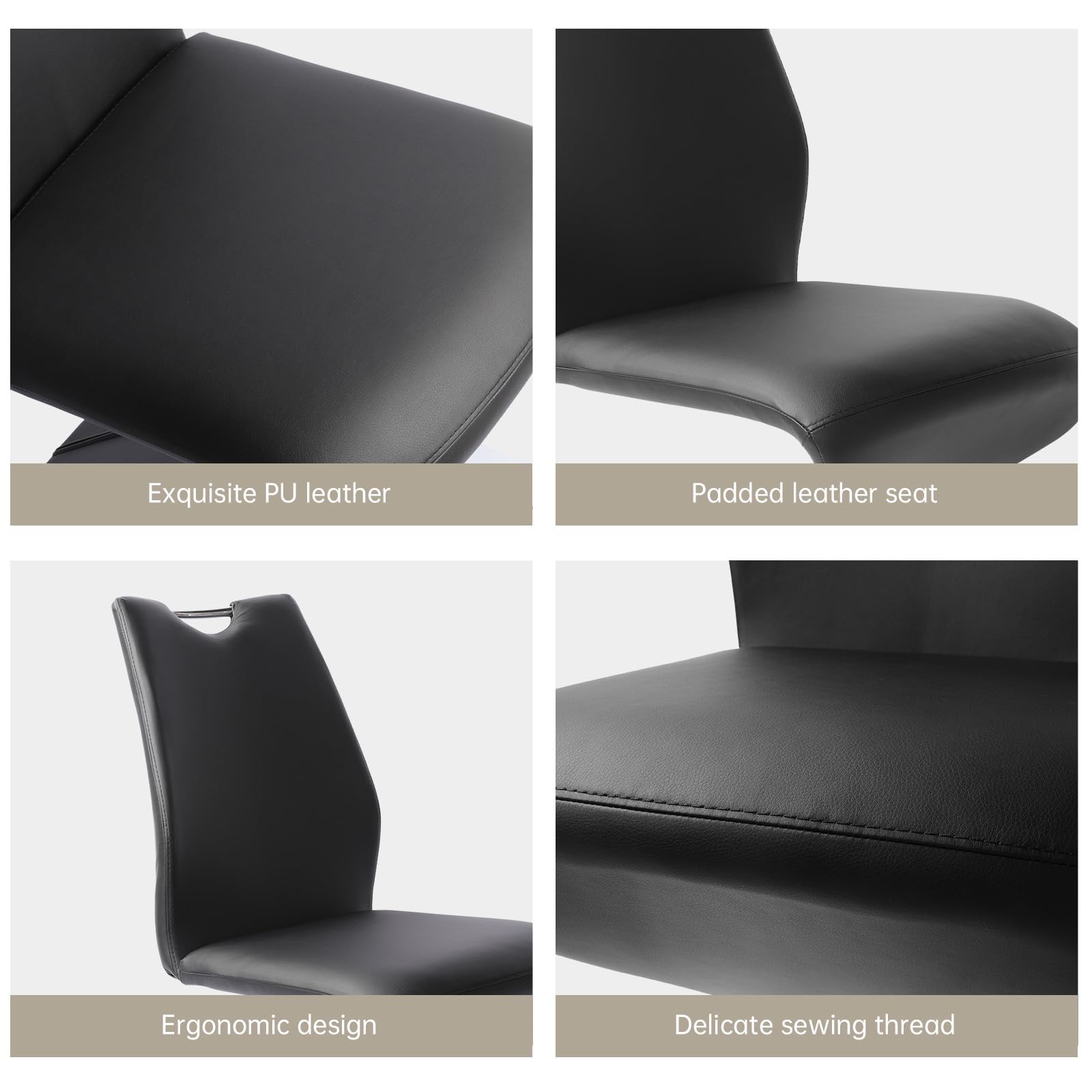 4-Piece Mermaid Dining Chairs Set - Modern Upholstered Armless Side Chairs with PU Leather Cushion & Sturdy Metal Legs for Kitchen, Dining Room, Breakfast Nook or Small Space (Black)