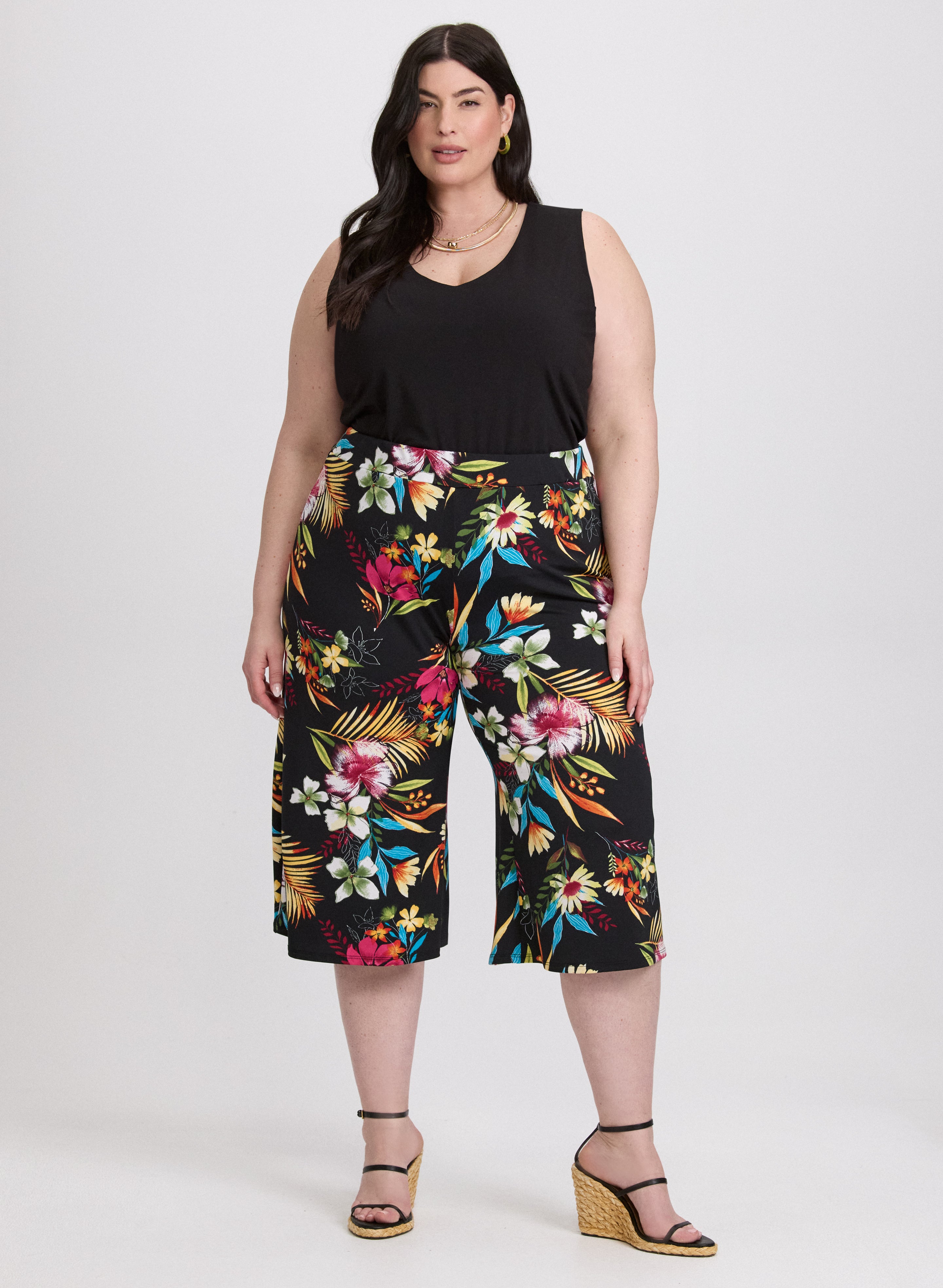 Floral Print Jersey Capri Pants for Women - Comfortable Stretch Yoga Pants for Casual Wear, Workout & Summer Outfits