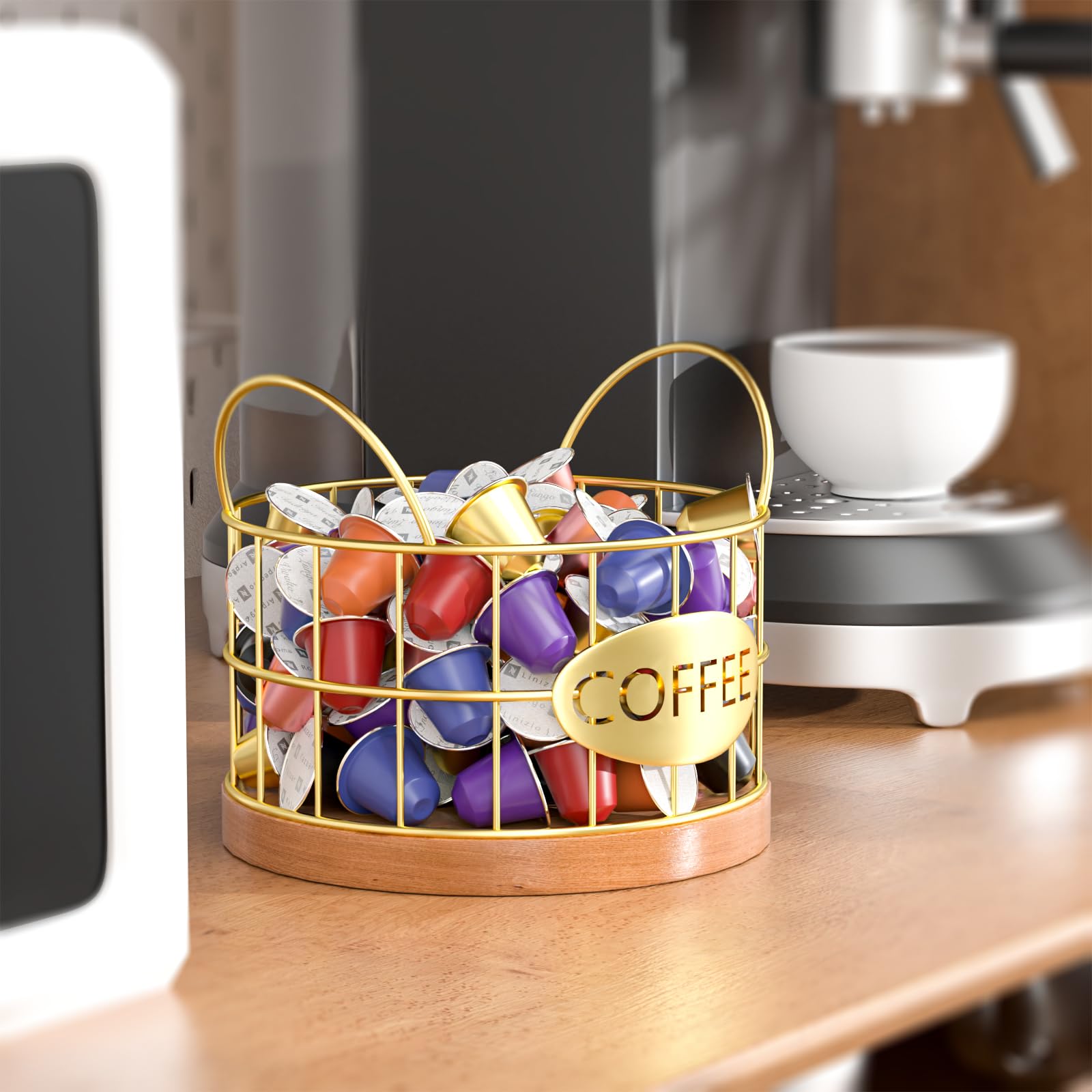 Rustic Coffee Pod Holder Organizer - Countertop K Cup Storage for Keurig Pods | Coffee Bar Accessories & Kitchen Decor (Gold-02) - Perfect for Home, Office & Coffee Station Organization