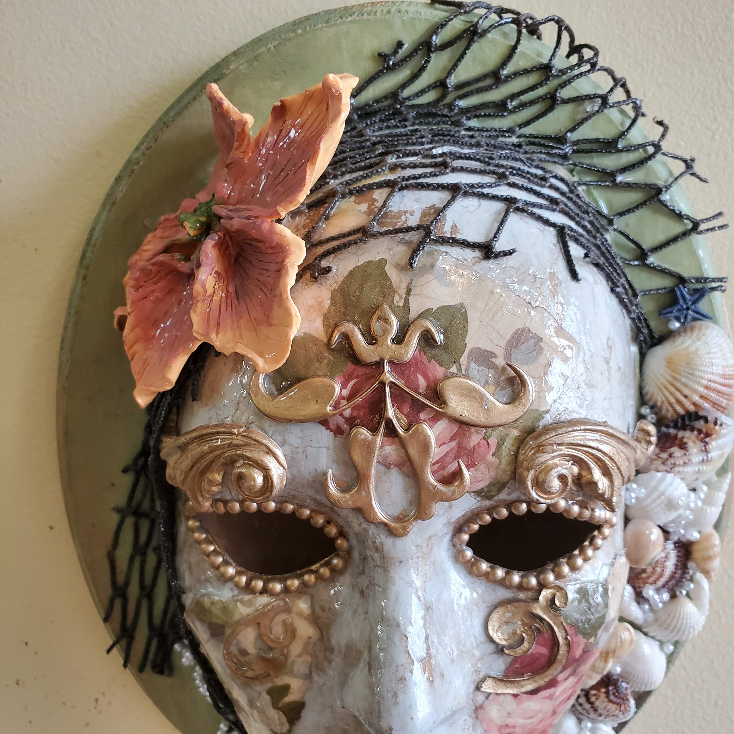 Venetian Inspired Full Face Mask - Handcrafted Wooden Wall Decor for Masquerade Balls, Home Theater, and Gothic Interior Design