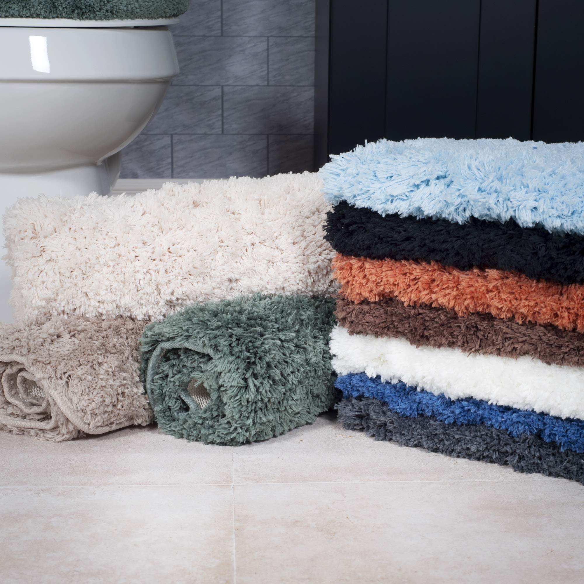 Premium 3-Piece Bathroom Rug Set - Non-Slip Bath Mat with Contour Mat & Toilet Cover - Soft Machine Washable Cotton - Perfect for Bathroom Safety & Decor (Taupe) - Ideal for Master Bath, Guest Bath & Apartment Bathrooms