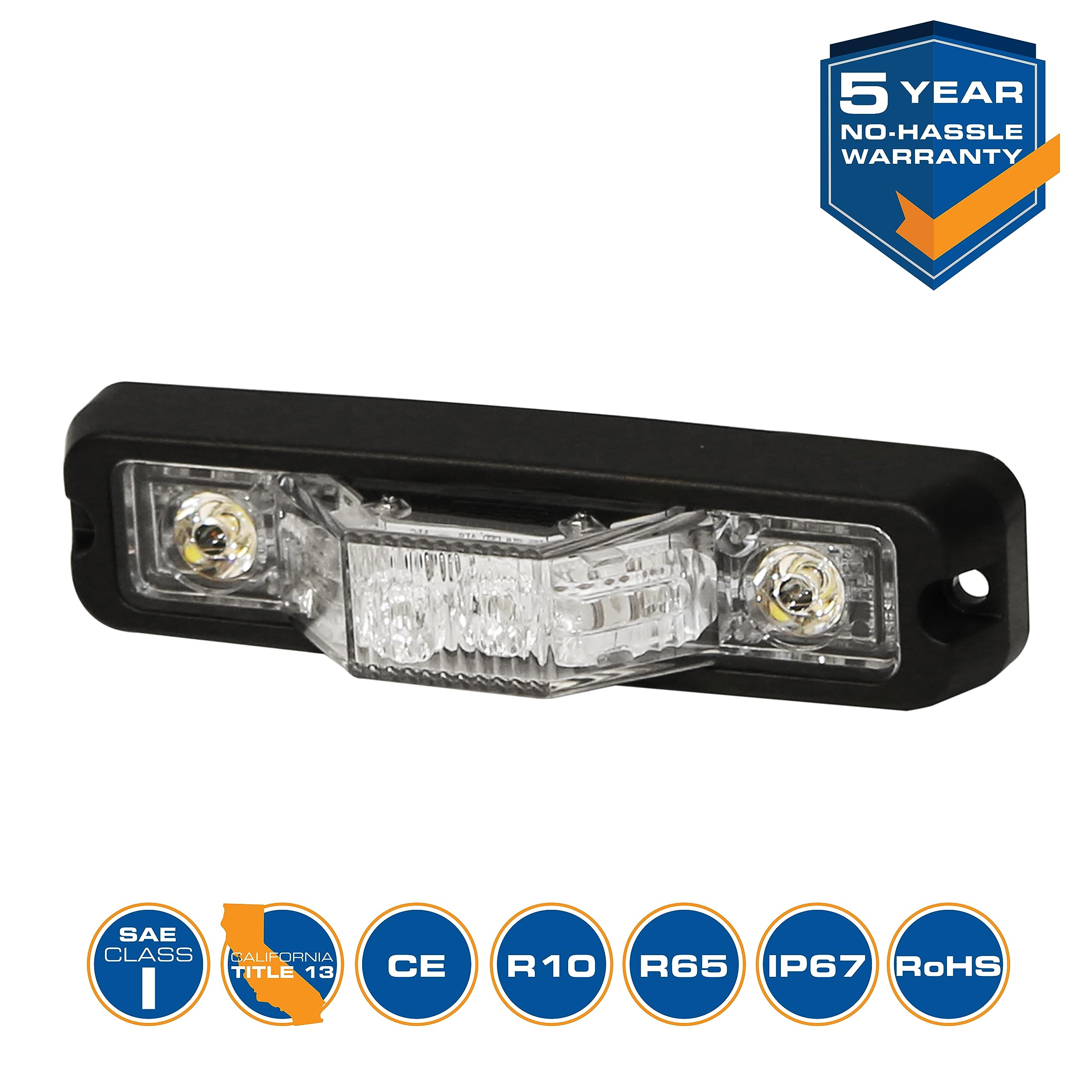 Amber & Clear LED Warning Light - High Visibility Safety Beacon for Vehicles, Construction, Emergency & Hazard Zones - Perfect for Trucks, Roadside Assistance & Work Zones