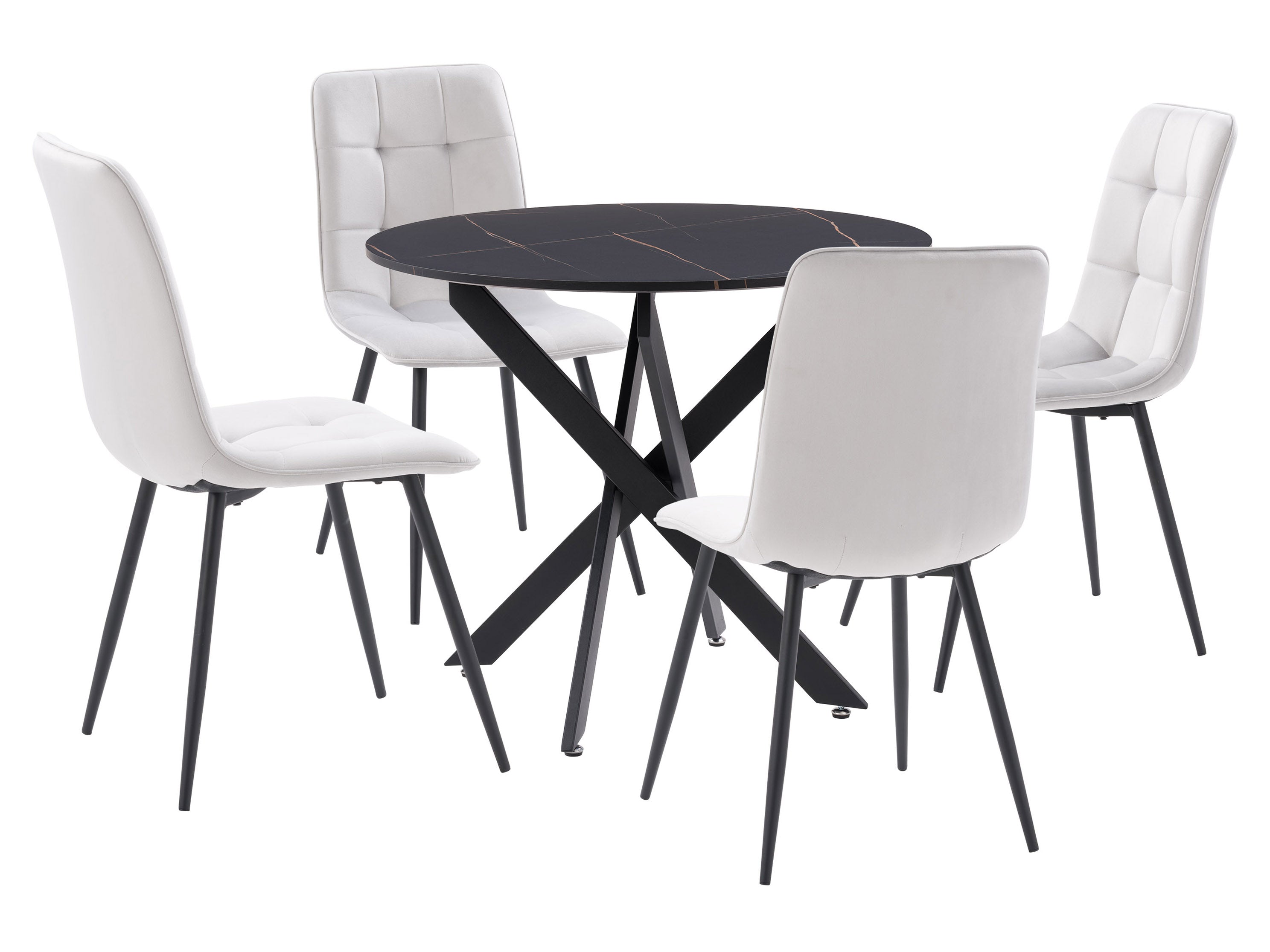 5-Piece Light Grey and Black Dining Room Set - Modern Kitchen Table & Chairs for Small Spaces, Family Meals, and Entertaining Guests