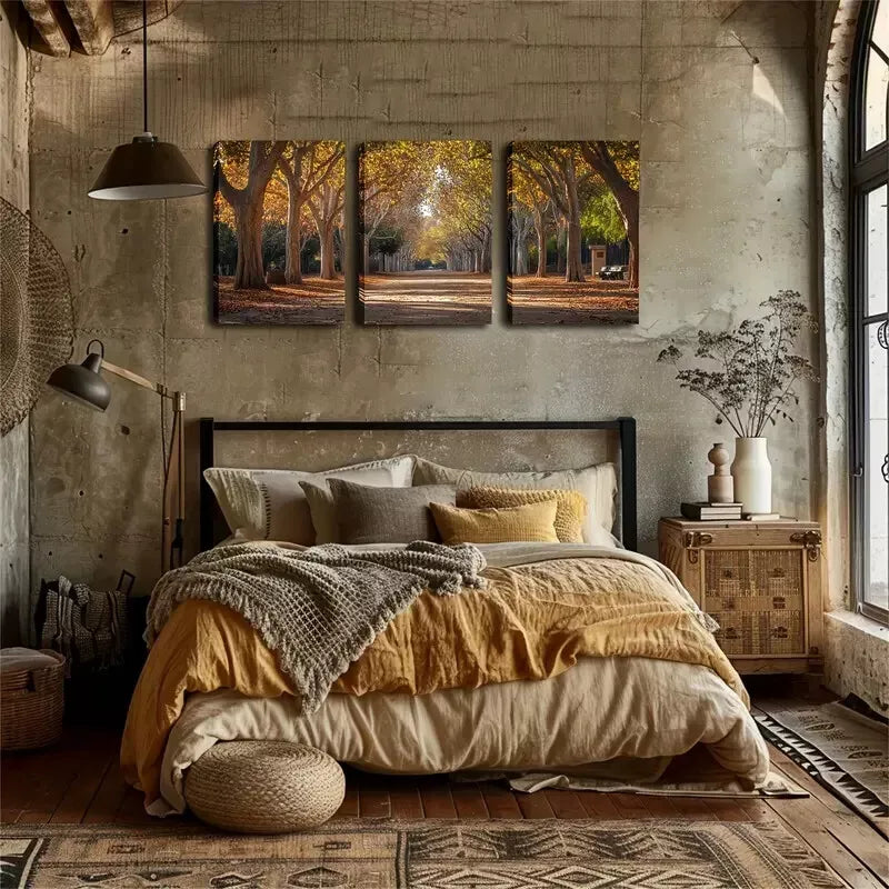3-Piece Autumn Road Tree Wall Art Set - Framed Canvas 40x60cm - High Quality Print - 100% Australian Made - Ready to Hang - Perfect for Living Room, Bedroom & Office Decor