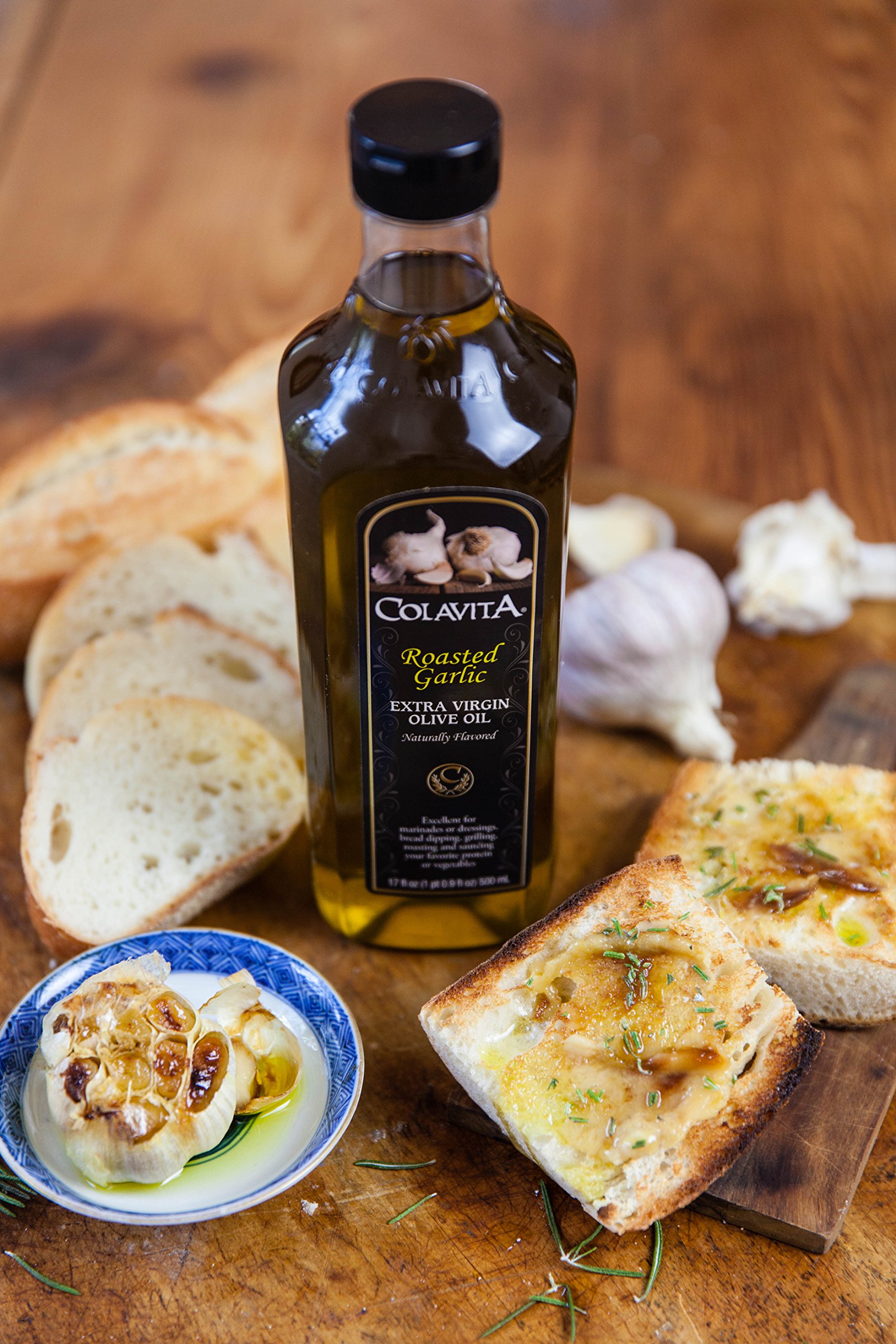 Colavita Premium Selection Extra Virgin Olive Oil & Roasted Garlic EVOO - High-Quality Cooking Oil for Salads, Pasta & Mediterranean Dishes