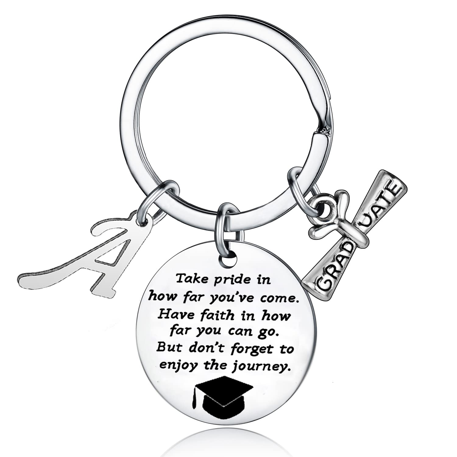 Personalized Graduation Keychain with Initial Letter - Inspirational Graduation Gift for High School & College Graduates - Perfect for Commencement, Parties & Keepsakes
