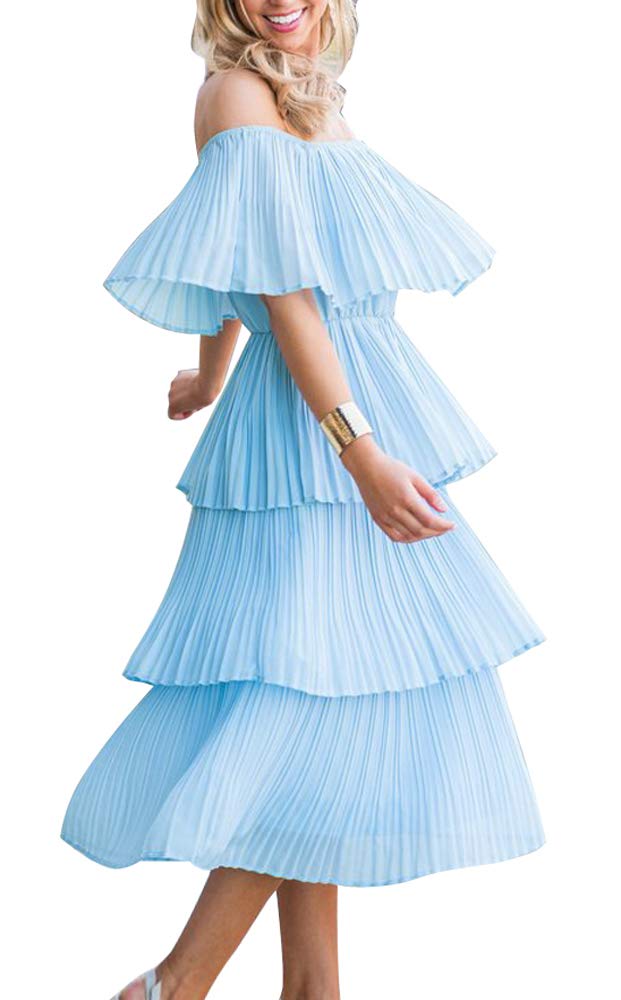 ETCYY Women's Off Shoulder Ruffled Chiffon Maxi Dress for Summer Wedding Guest, Beach Party & Casual Wear - Flowy Loose Fit Long Dress for Special Occasions