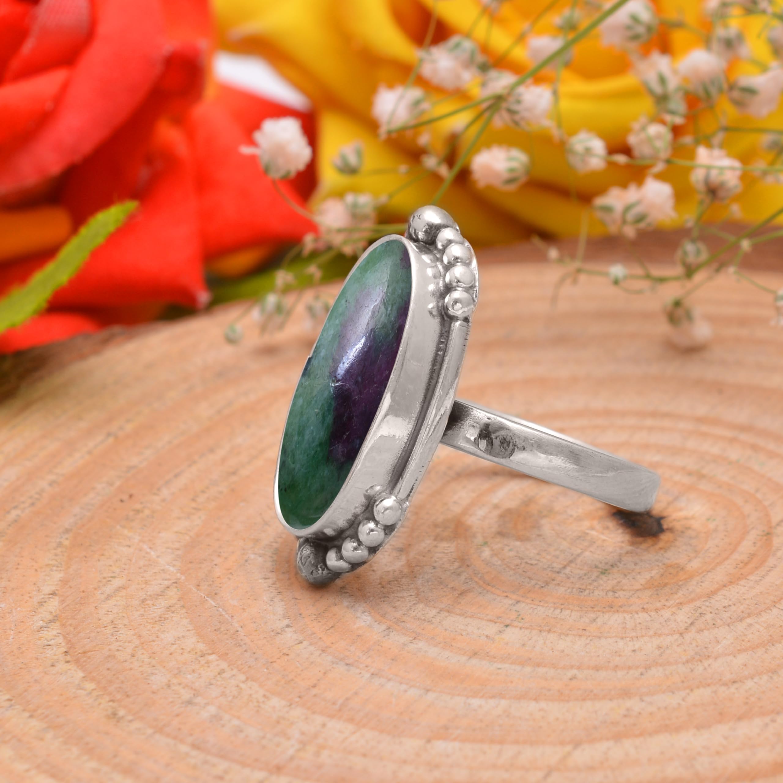 925 Sterling Silver Ruby Zoisite Ring for Women | Handmade Bohemian Jewelry with Green Red Gemstone | Trendy Unisex Fashion Ring | Perfect for Parties, Weddings & Everyday Wear - VSR-539