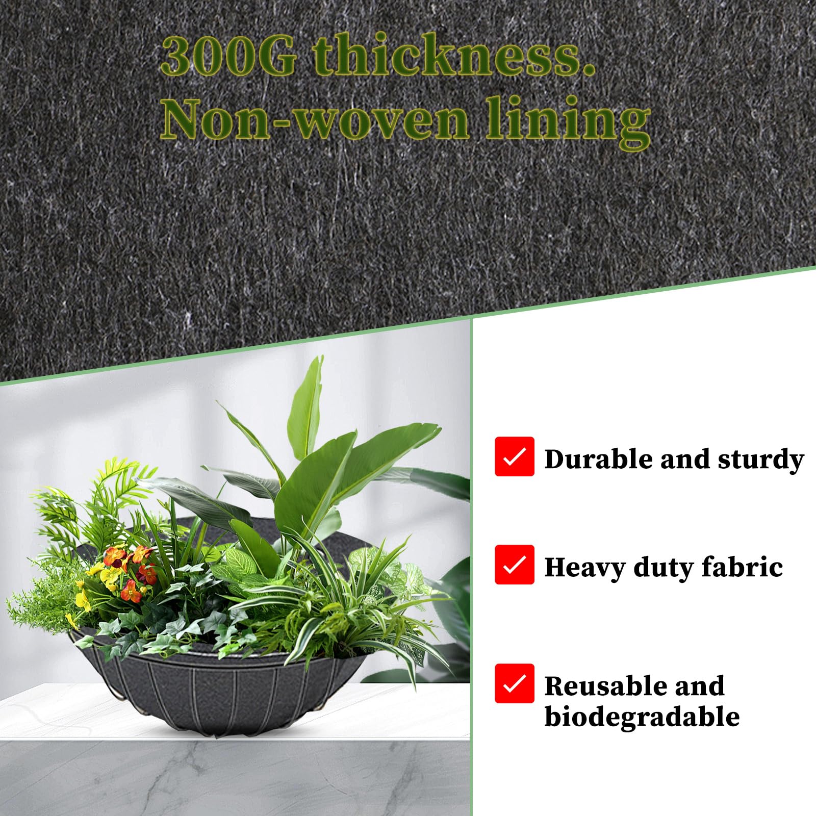 4Pcs 14 Inch Round Hanging Basket Liners - Durable Felt Plant Pot Liners for Outdoor Plants, Flowers, Vegetables - Perfect for Garden, Fence & Balcony Decor (14 Inch)
