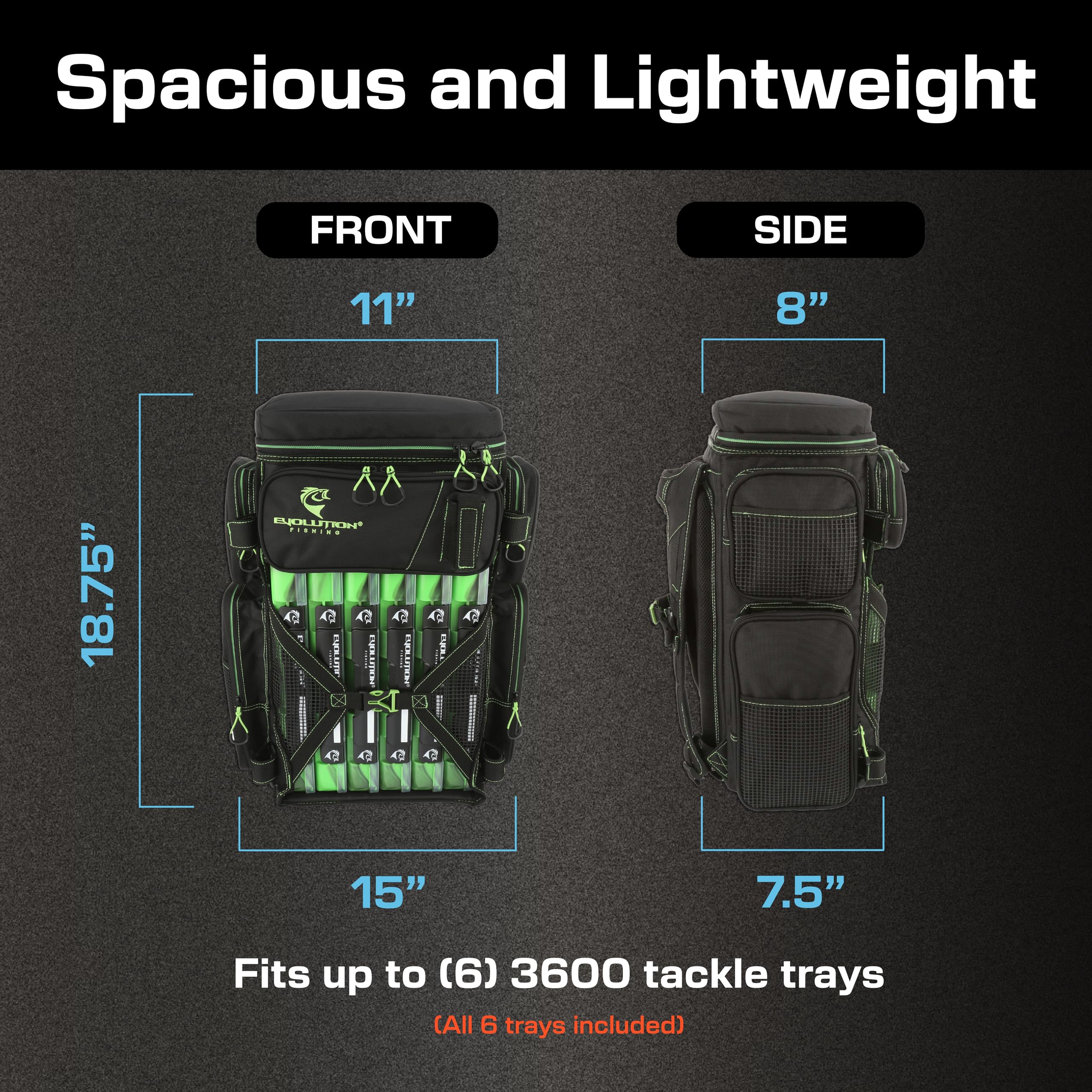 Evolution Fishing Drift Series Tackle Backpack 3600 – Heavy Duty Outdoor Fishing Backpack with 6 Removable Tackle Trays | Perfect for Bass, Trout & Saltwater Fishing Trips