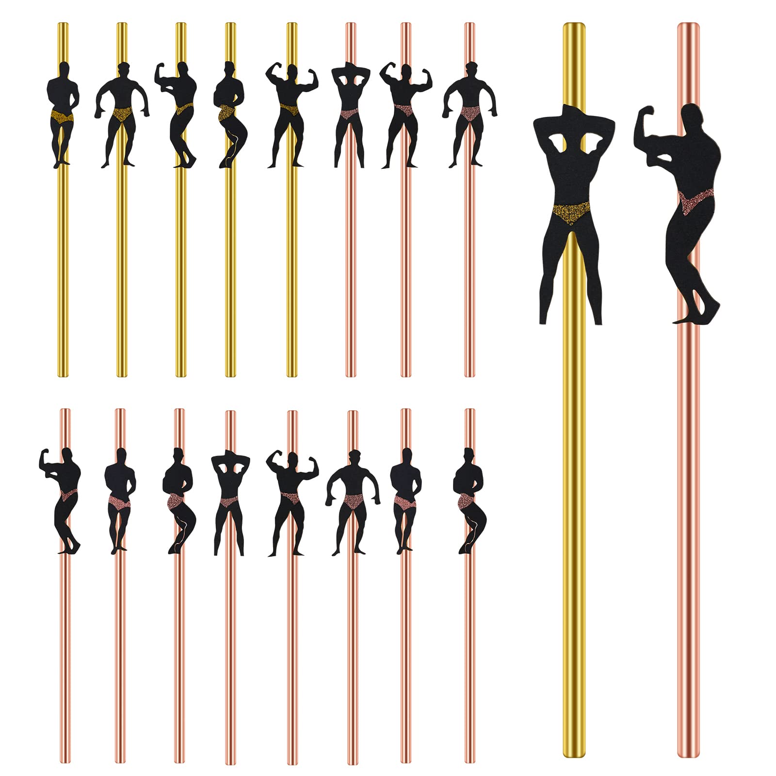 18pcs Rose Gold Naughty Straws for Bachelorette Party - Hen Do Accessories, Male Stripper & Dancing Men Cocktail Straws - Perfect for Bachelorette Nights, Bridal Showers & Girls Night Out Parties