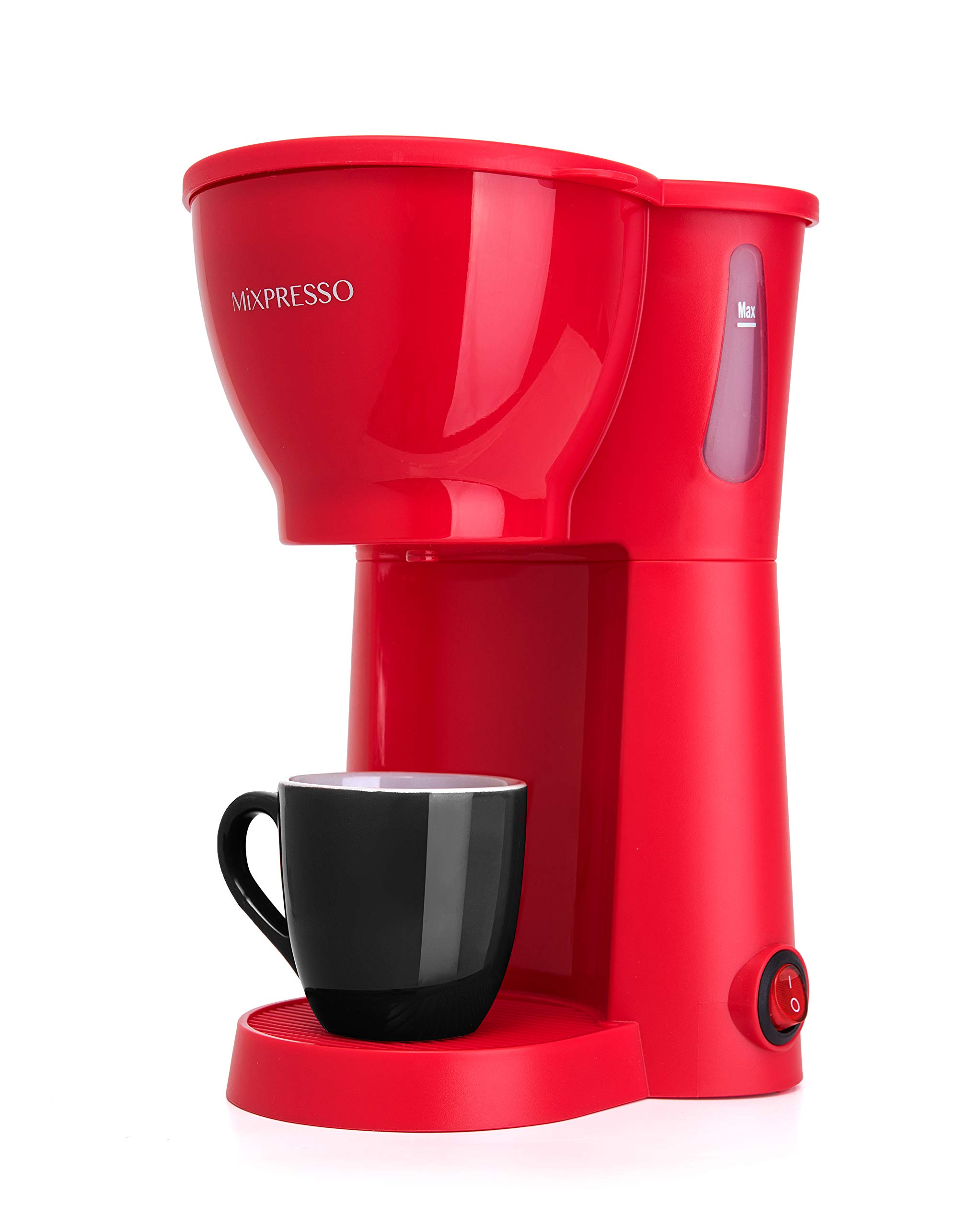 Mixpresso Mini Compact Drip Coffee Maker with Removable Brewing Basket - 10.5oz Single Serve Coffee Pot in Red - Perfect for Office, Travel & Small Kitchens - Great Gift for Coffee Lovers (Men & Women)