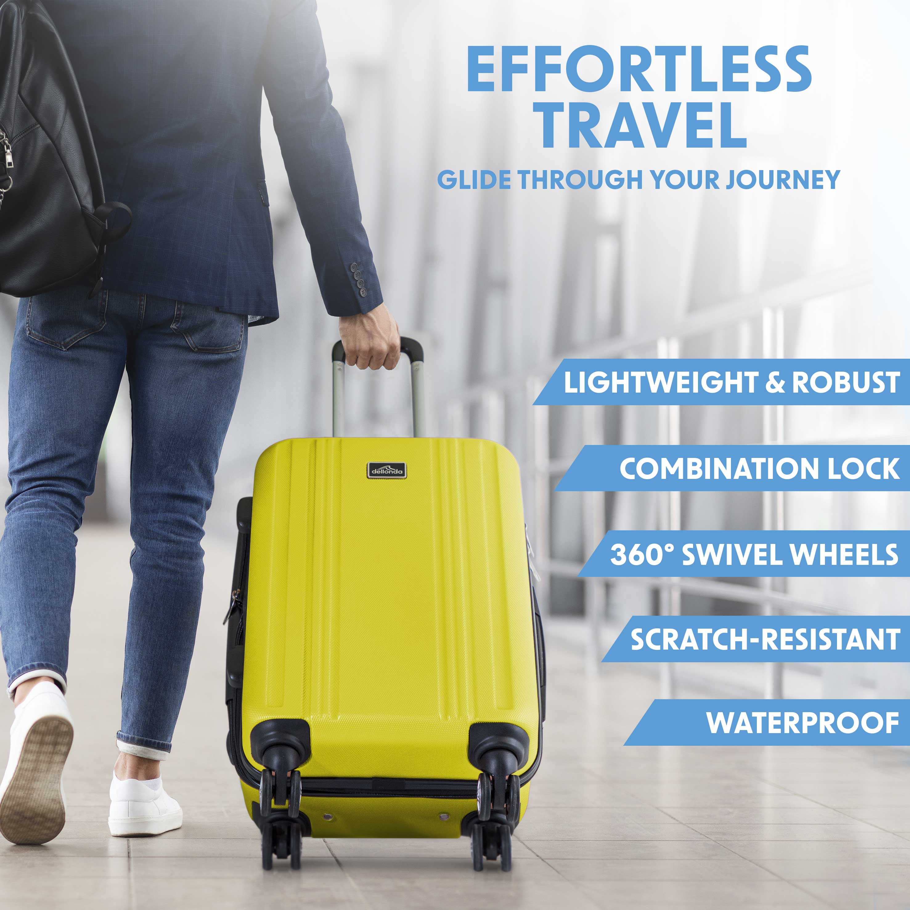 3-Piece Lightweight ABS Luggage Set with TSA Lock - Yellow (DL124) - Perfect for Travel, Business Trips & Vacations