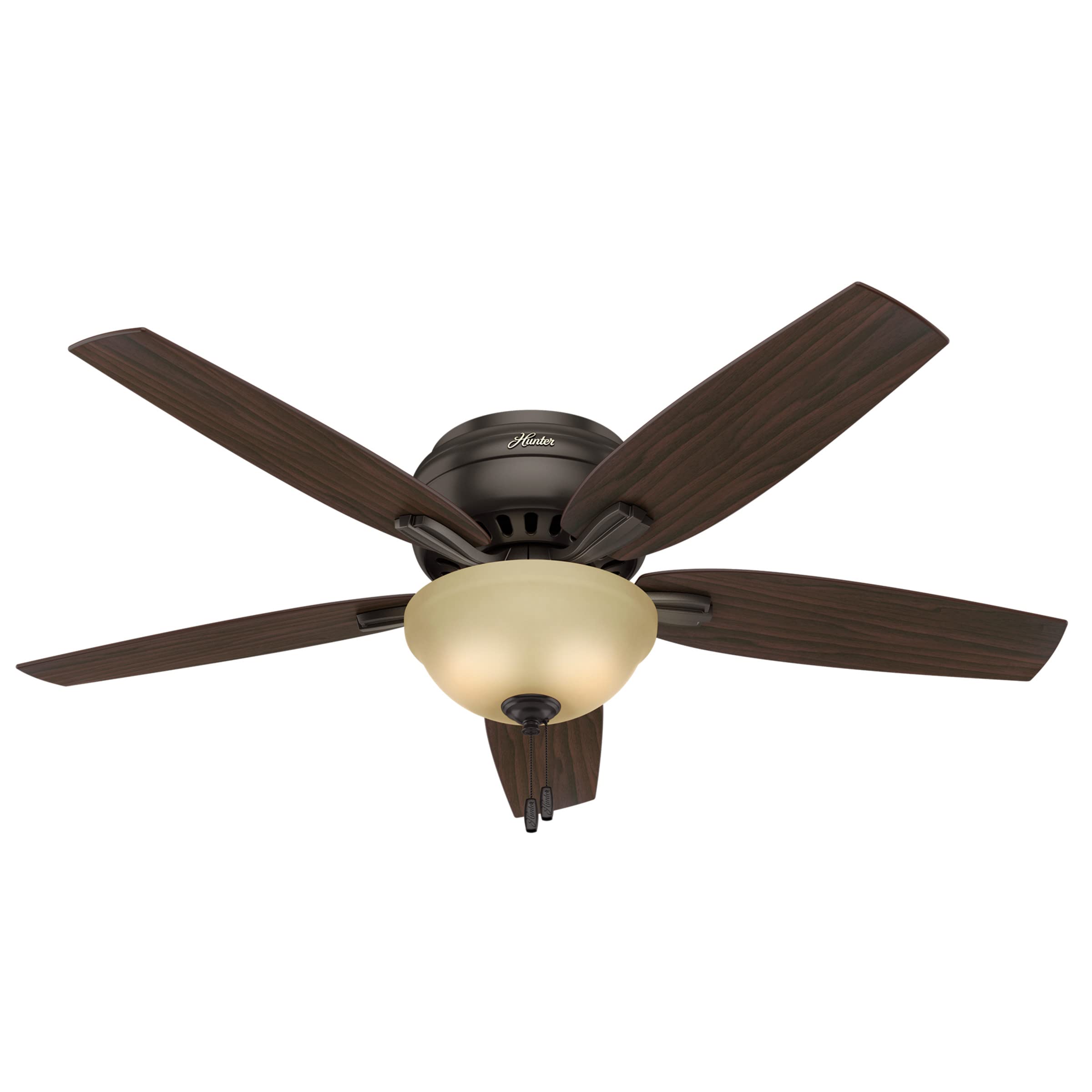 Hunter Fan Company 53314 52-Inch Newsome Premier Bronze Low Profile Ceiling Fan with LED Light Kit and Pull Chain - Perfect for Bedroom, Living Room, and Indoor Spaces