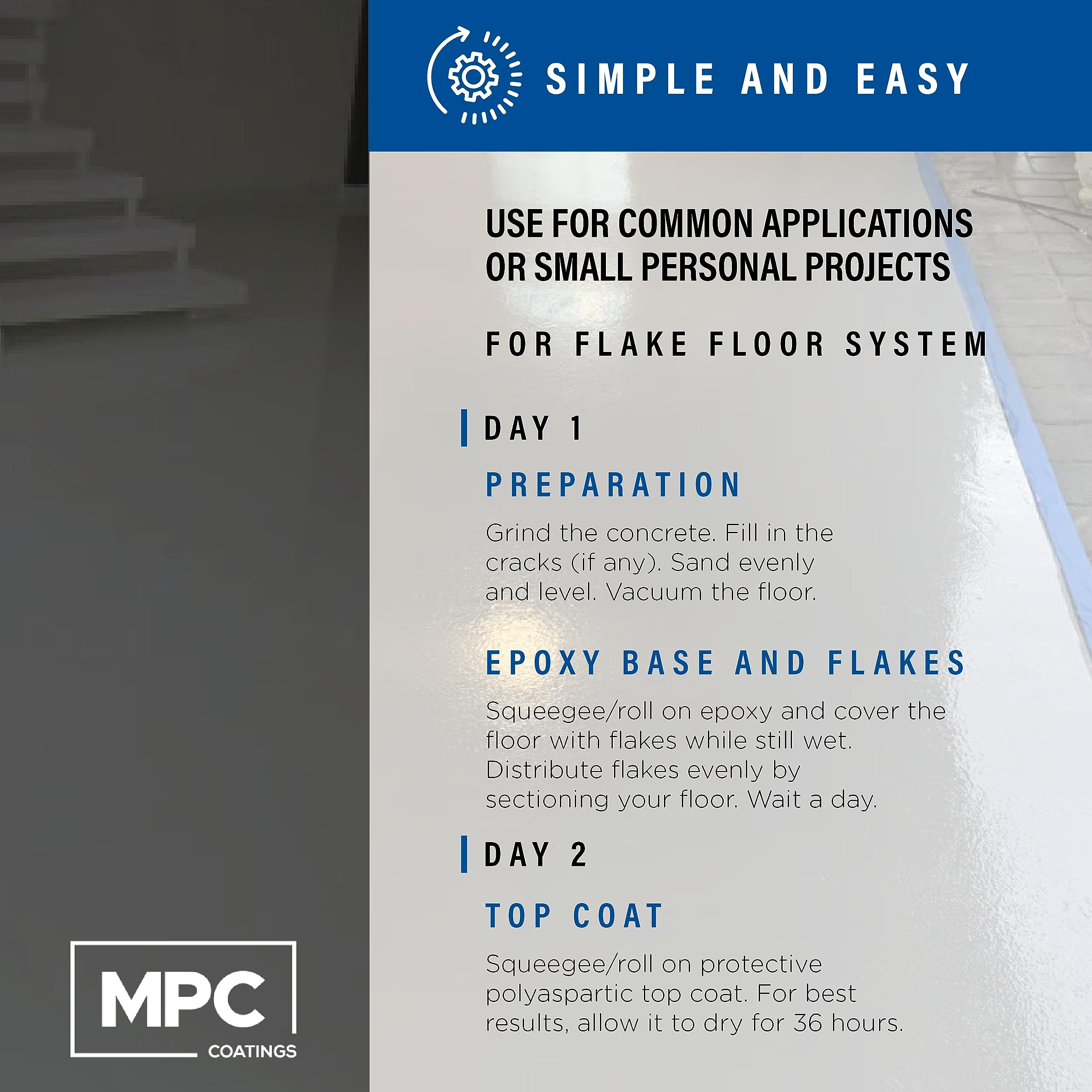 MPC Flake Floor Epoxy Resin Kit - 3 Gallon Basalt Flake System with Pre-Tinted Epoxy & Accessories for Industrial & Residential Flooring | DIY Garage, Basement & Concrete Floor Coating