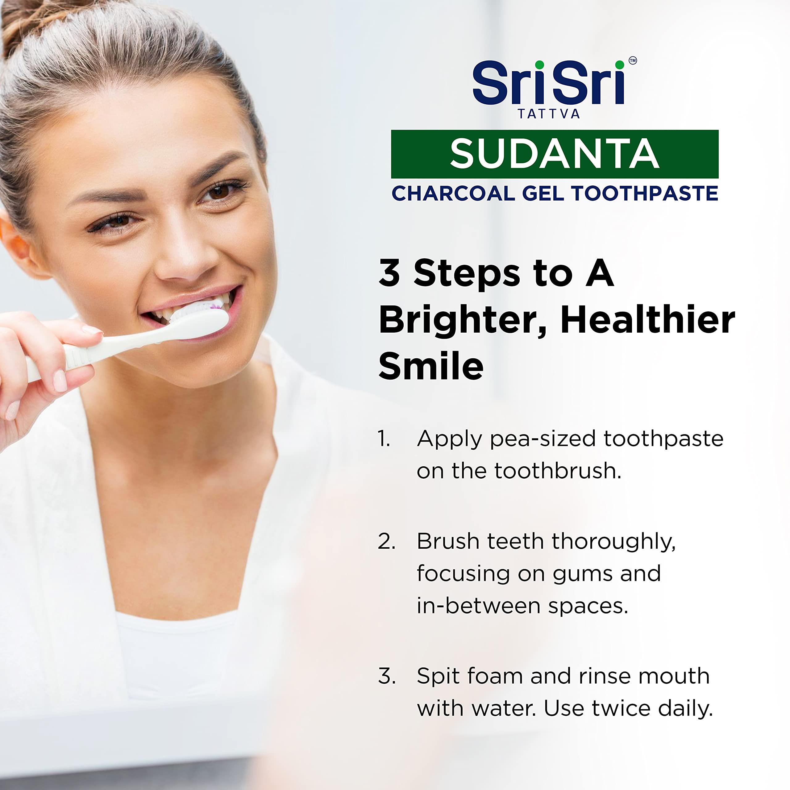 Sri Sri TATTVA Sudanta Activated Charcoal Toothpaste Gel - Natural Fluoride-Free Teeth Whitening, Gum Care & Fresh Breath | Sensitivity-Free Oral Care (100g) | Perfect for Daily Use, Travel & Eco-Friendly Lifestyle