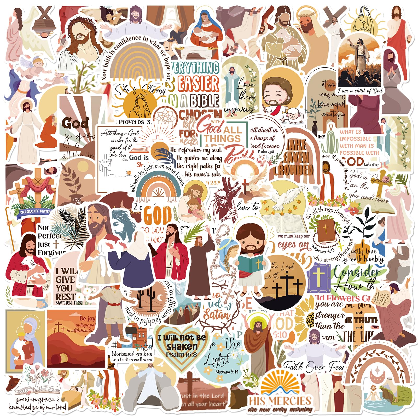 Jesus Bible Stickers - 100PCS Christian Faith Decals for Water Bottles & Devices