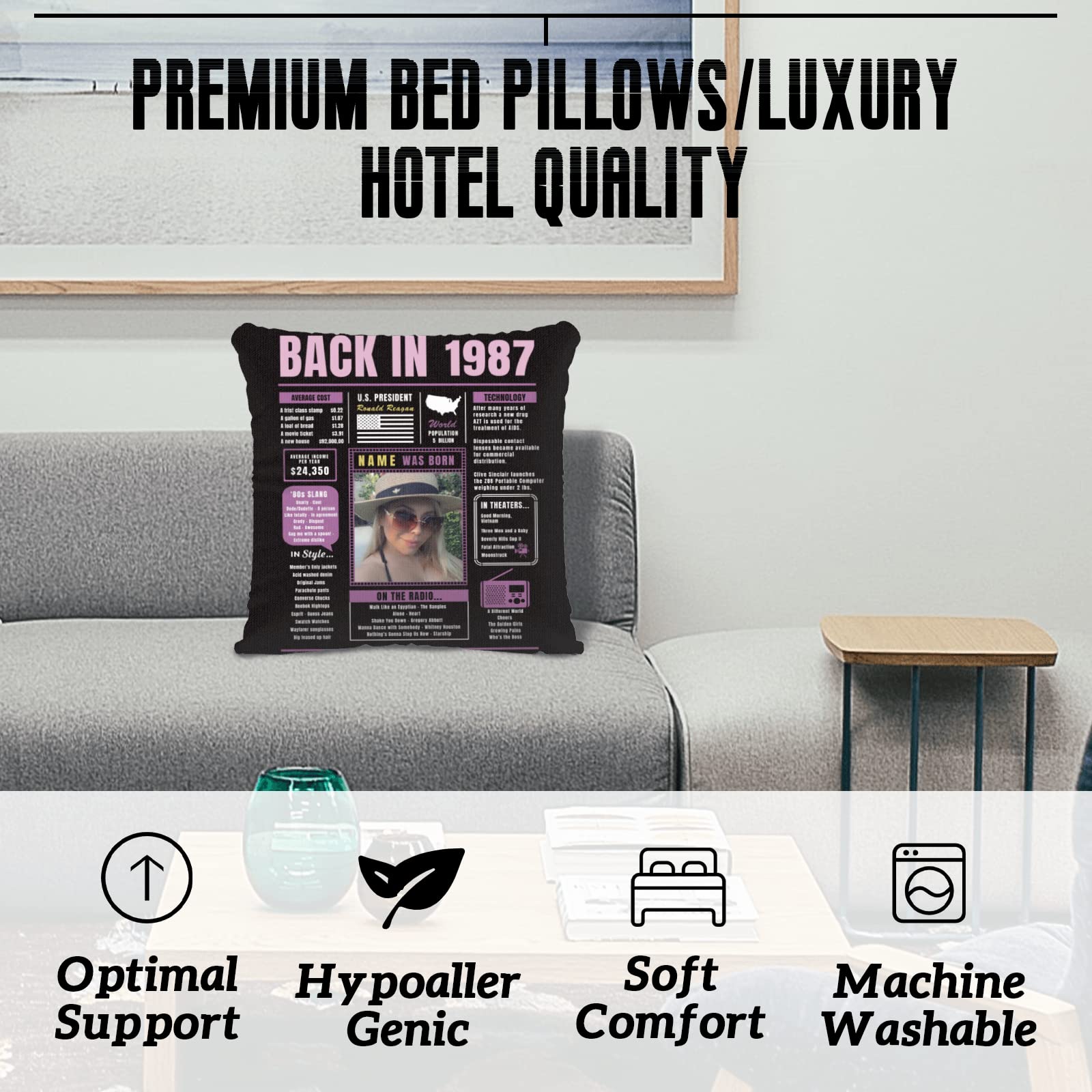 Custom 37th Birthday Throw Pillow for Women - Soft Purple 1987 Themed Sofa Pillowcase | Unique Birthday Gift for Men, Women, Boys & Girls | Perfect for Birthday Parties, Home Decor & Anniversary Celebrations