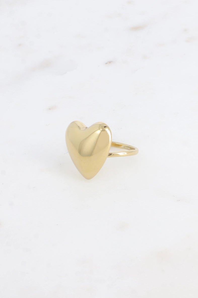 Emily Mirror Effect Gold Heart Stainless Steel Ring - Elegant Jewelry for Women, Perfect for Valentine's Day Gifts, Anniversaries & Romantic Occasions