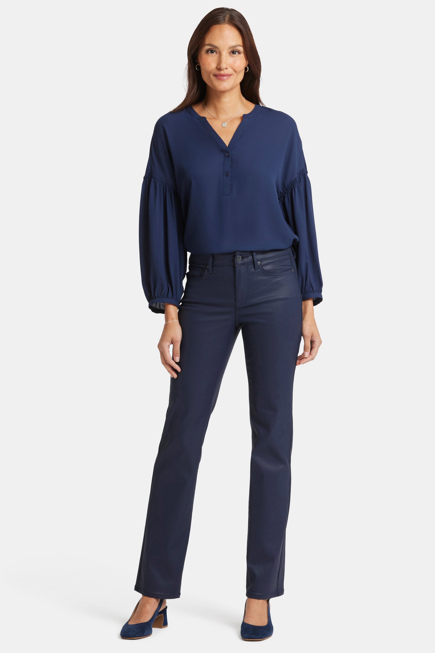 Coated Marilyn Straight Jeans for Petite Women | Starless Sky Wash | Slim Fit Denim Pants for Casual Wear & Night Out
