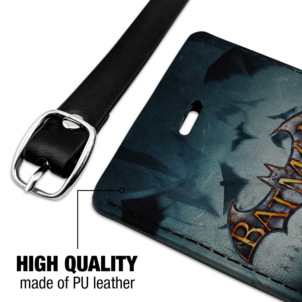 Batman Arkham Asylum Video Game Logo Leather Luggage Tag - Rectangle ID Card Holder for Suitcases, Backpacks & Travel Bags - Perfect for Cosplay, Comic Con & Batman Fans
