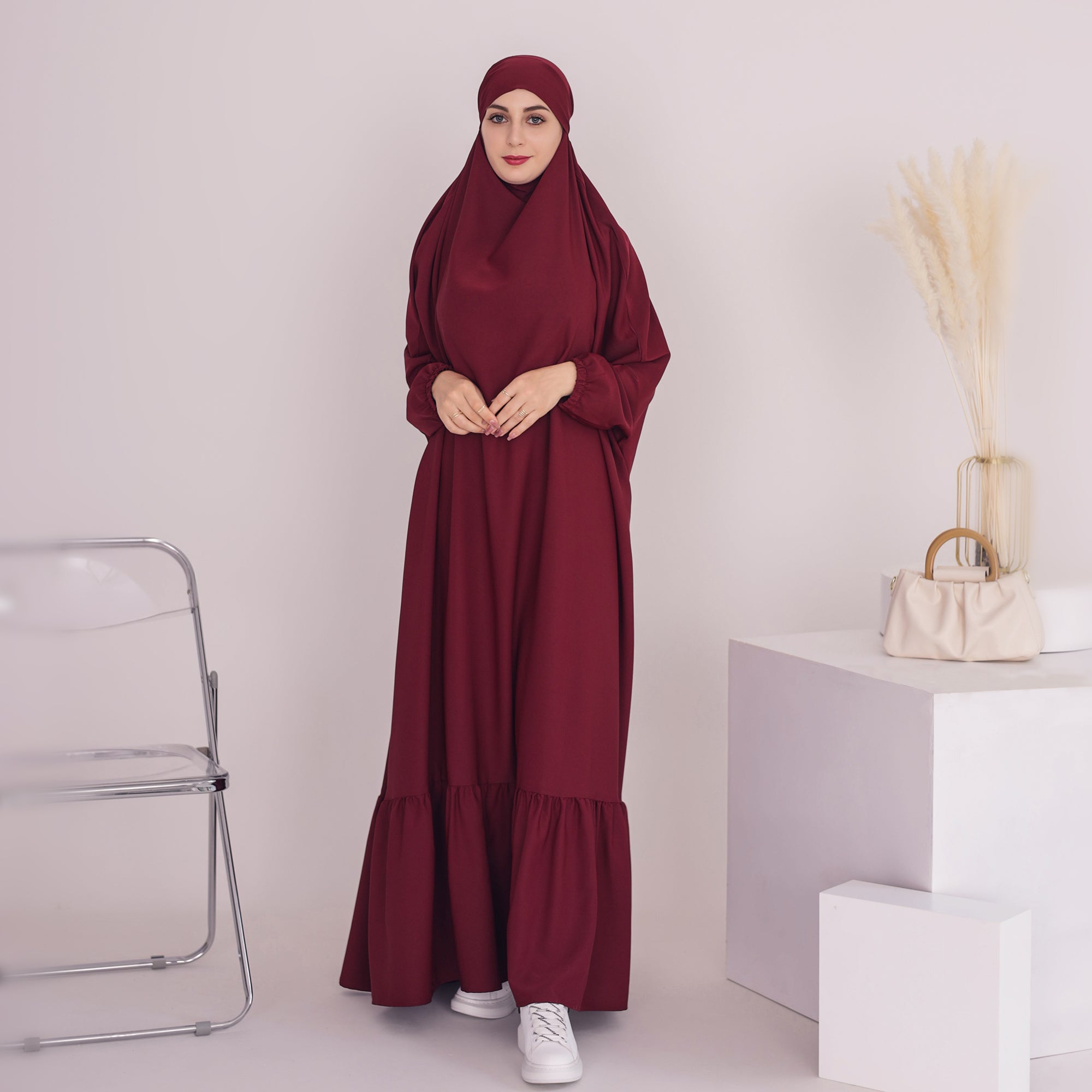 Anissa Jilbab Red - Premium Muslim Hijab Scarf for Women - Perfect for Prayer, Work, and Everyday Wear