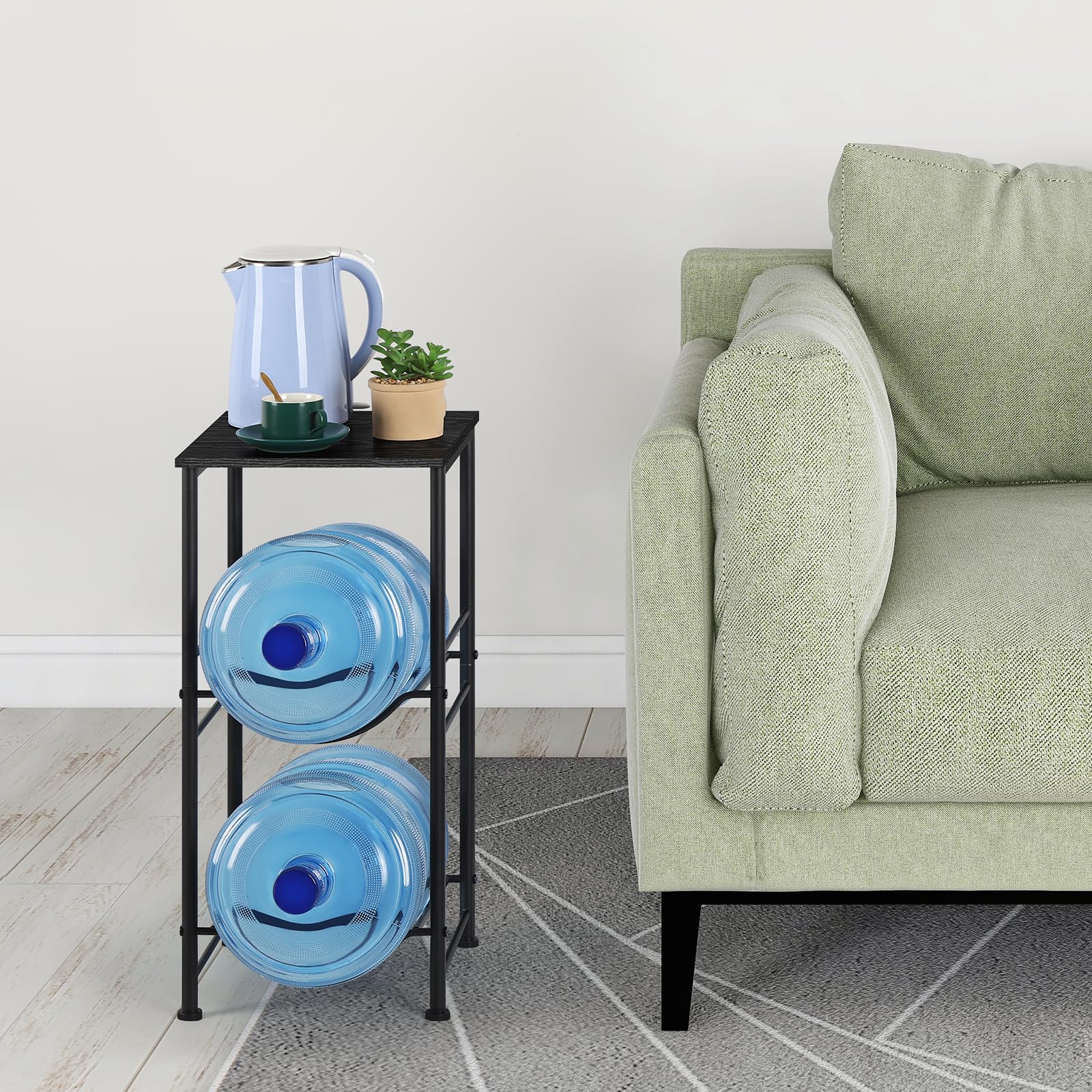5 Gallon Water Bottle Holder Organizer - Heavy Duty 2-Tier Water Cooler Jug Storage Rack with Top Shelves | Durable Water Dispenser Stand for Kitchen, Office, Living Room | Perfect for Home, Workplace & Outdoor Use (Black)