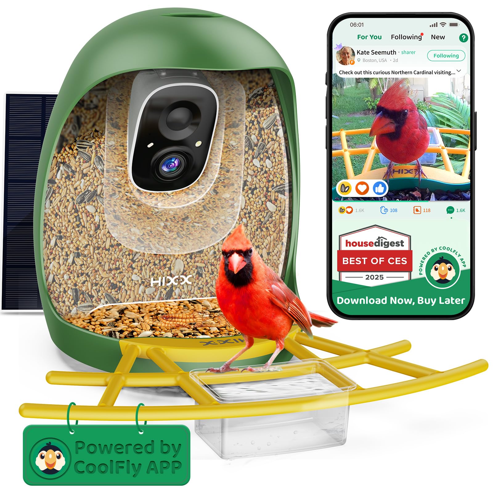 HIXX Smart Bird Feeder with Camera - Solar Powered Wildlife Camera with AI Bird Identification, Auto Video Recording & Instant Alerts | Perfect for Backyard Birdwatching, Nature Lovers & Unique Gift Ideas