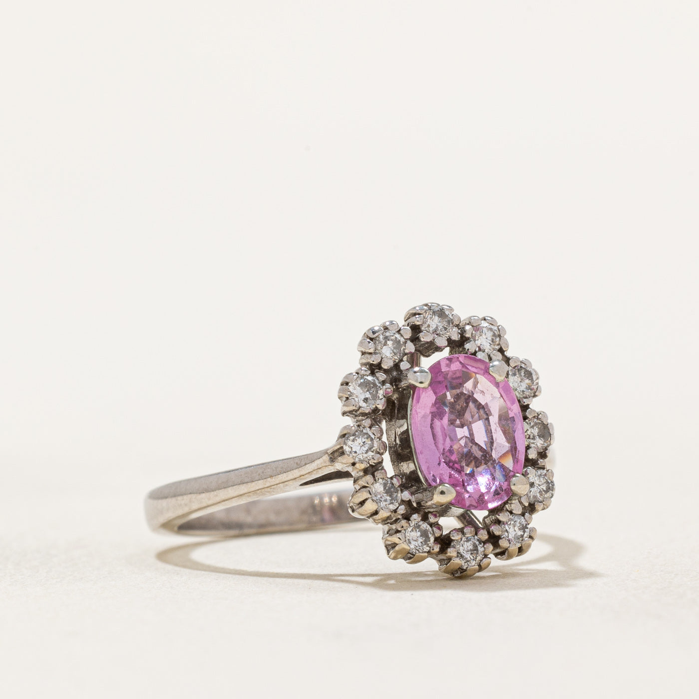 Pink Sapphire & Diamond Halo Ring - 0.96ct Center Stone, 0.18ctw Diamond Accents - Size 5.75 - Elegant Engagement & Wedding Ring for Women | Perfect for Proposals, Anniversaries & Special Occasions