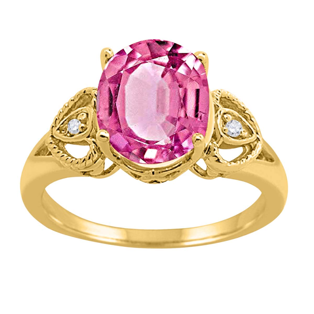 MauliJewels 2.40 Carat Oval Pink Topaz & Diamond Ring in 10K Yellow Gold - Women's Elegant Gemstone Wedding Jewelry for Engagement, Anniversary & Special Occasions
