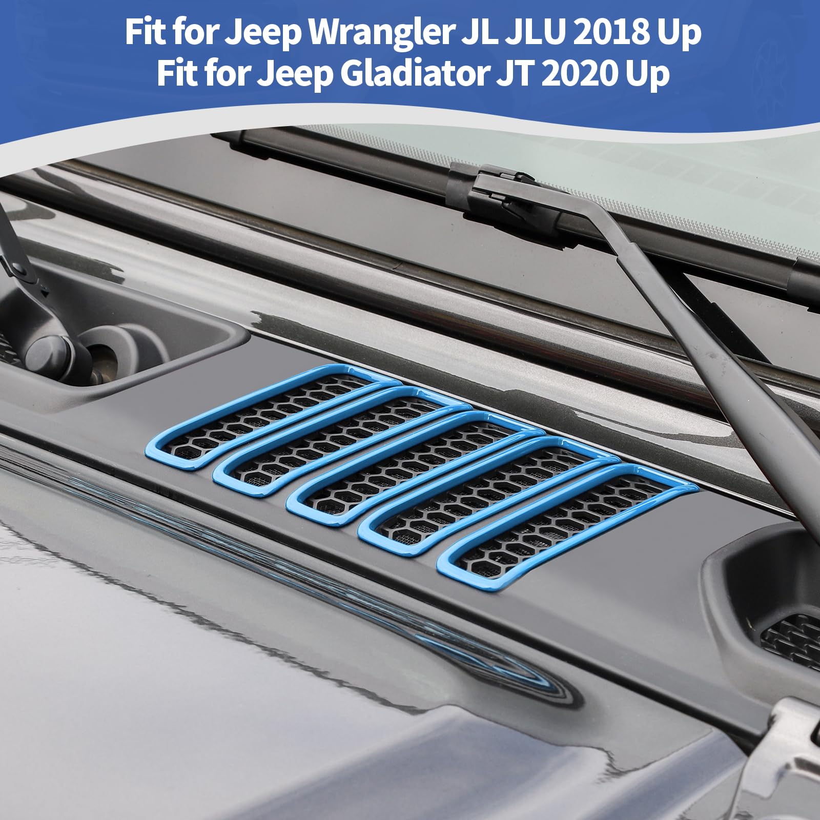 Jeep Wrangler JL JLU & Gladiator JT Hood Vents Cover Trim (2018-2024) - Baby Blue Exterior Accessories 7pcs - Enhance Style & Engine Cooling for Off-Road Adventures