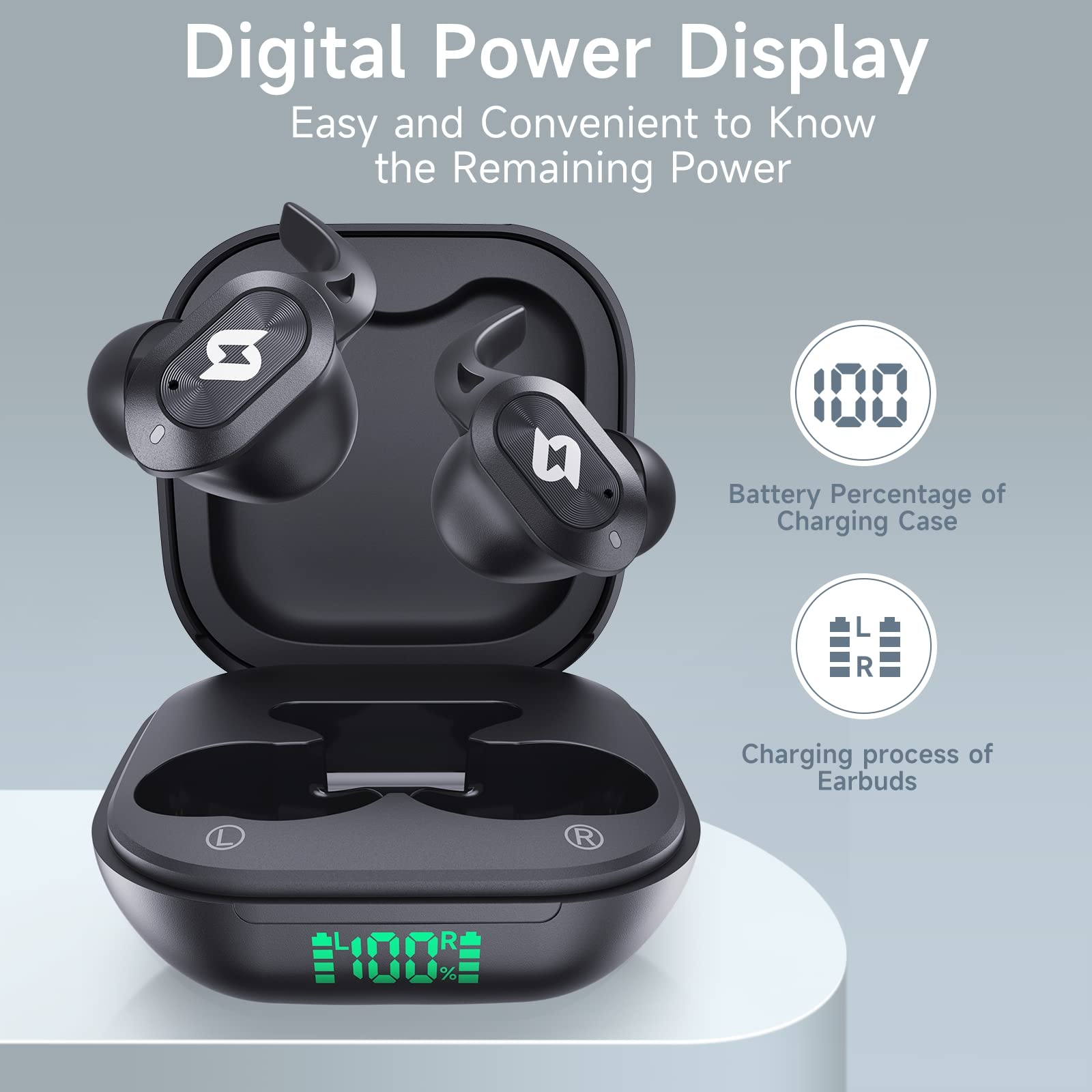 Wireless Bluetooth Earbuds with Wireless Charging Case, 32H Playtime, LED Display, IPX7 Waterproof, Built-in Mic, Stereo Bass - Compatible with iPhone Samsung Android - Perfect for Gym, Workout, Running, Sports & TV Watching