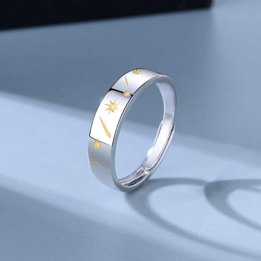 MIKAMO 925 Sterling Silver Star Moon Couple Rings - Adjustable Open Rings for Men & Women - Perfect for Engagement, Wedding, Promise & Anniversary Gifts - Romantic Jewelry for Couples & Special Occasions